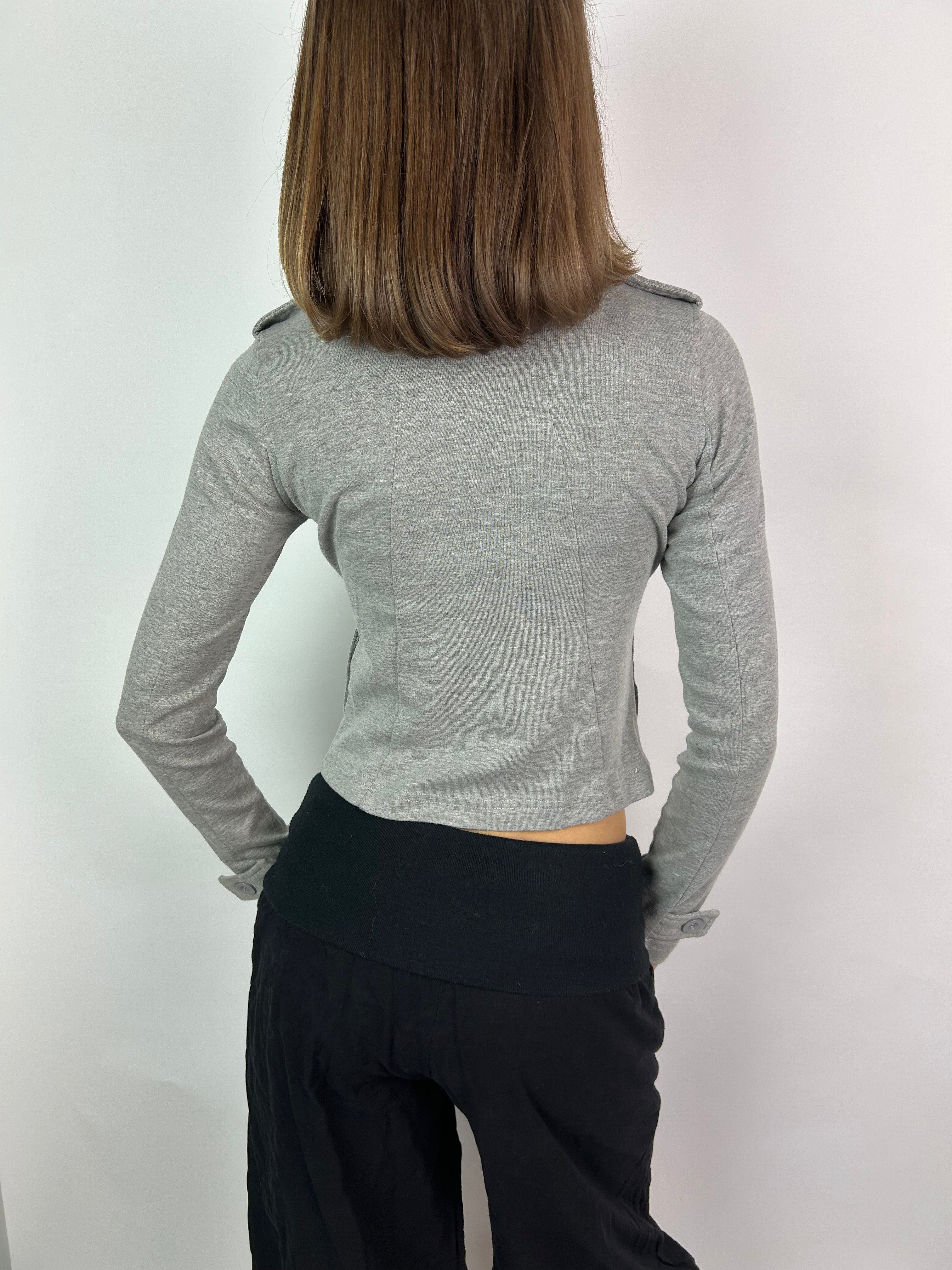 Grey Double Breasted Jacket with Asymmetrical Ruffles