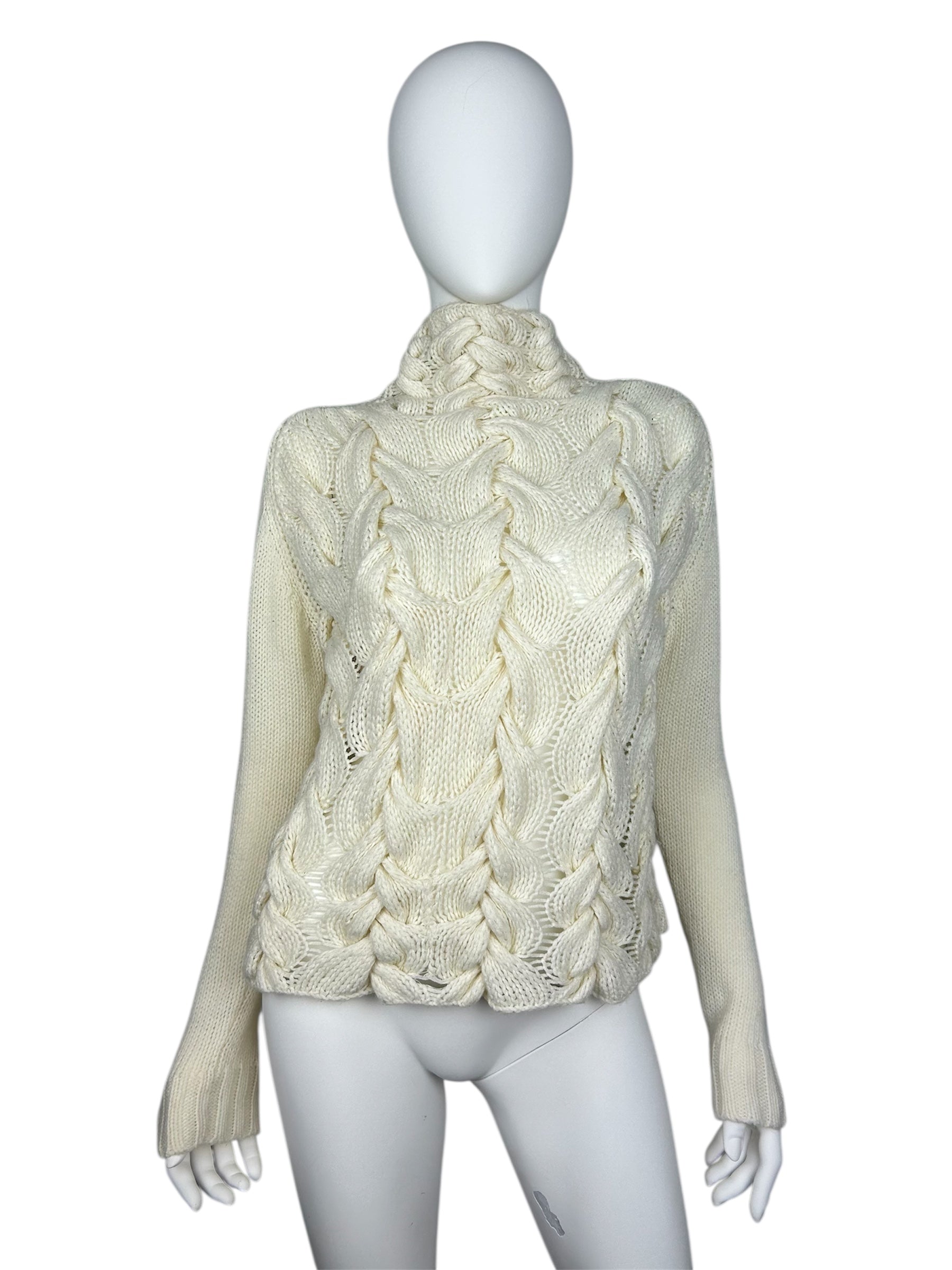 Structured Cable Knit Turtleneck Sweater