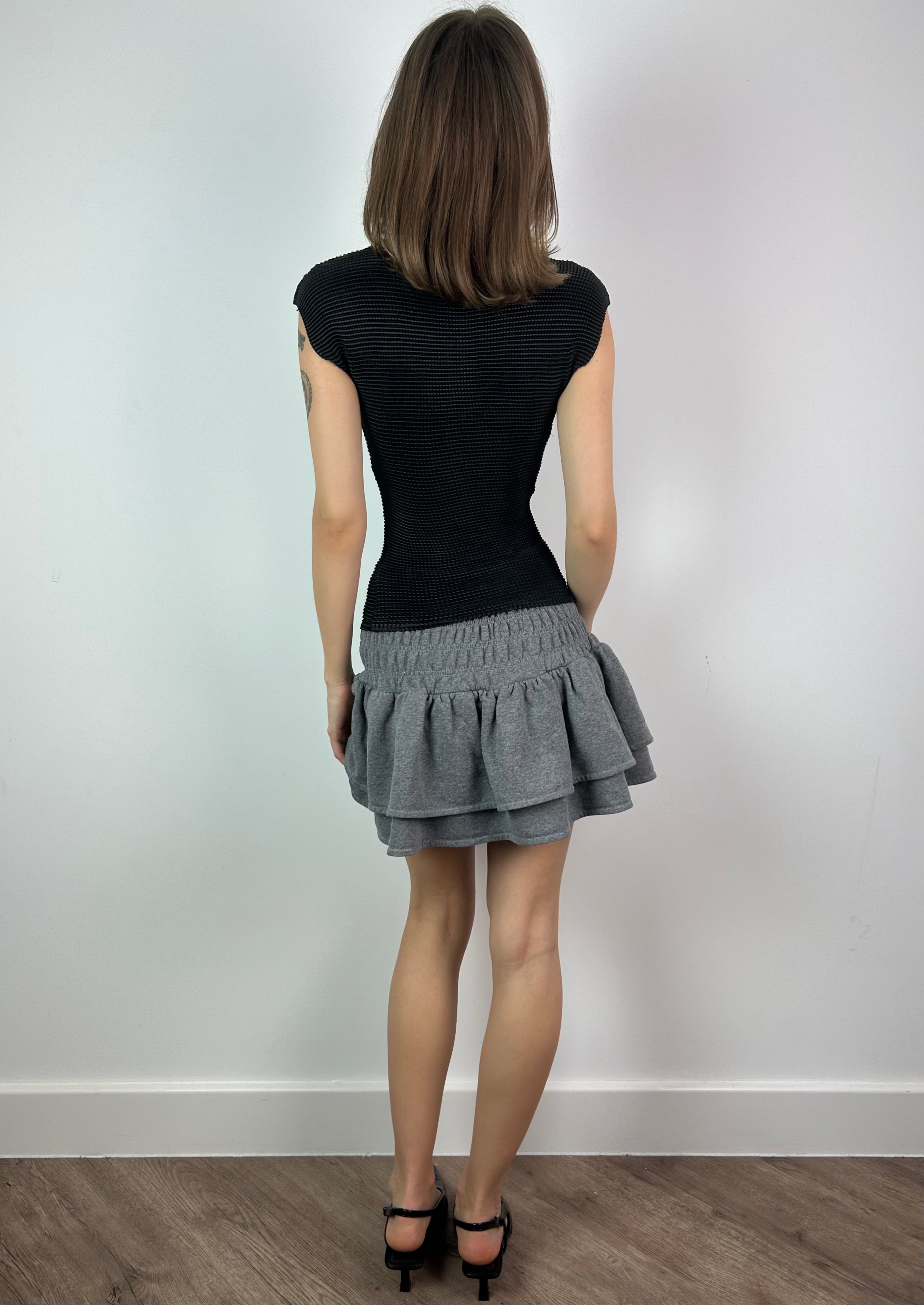 Grey Ruched Mini Sweat Skirt