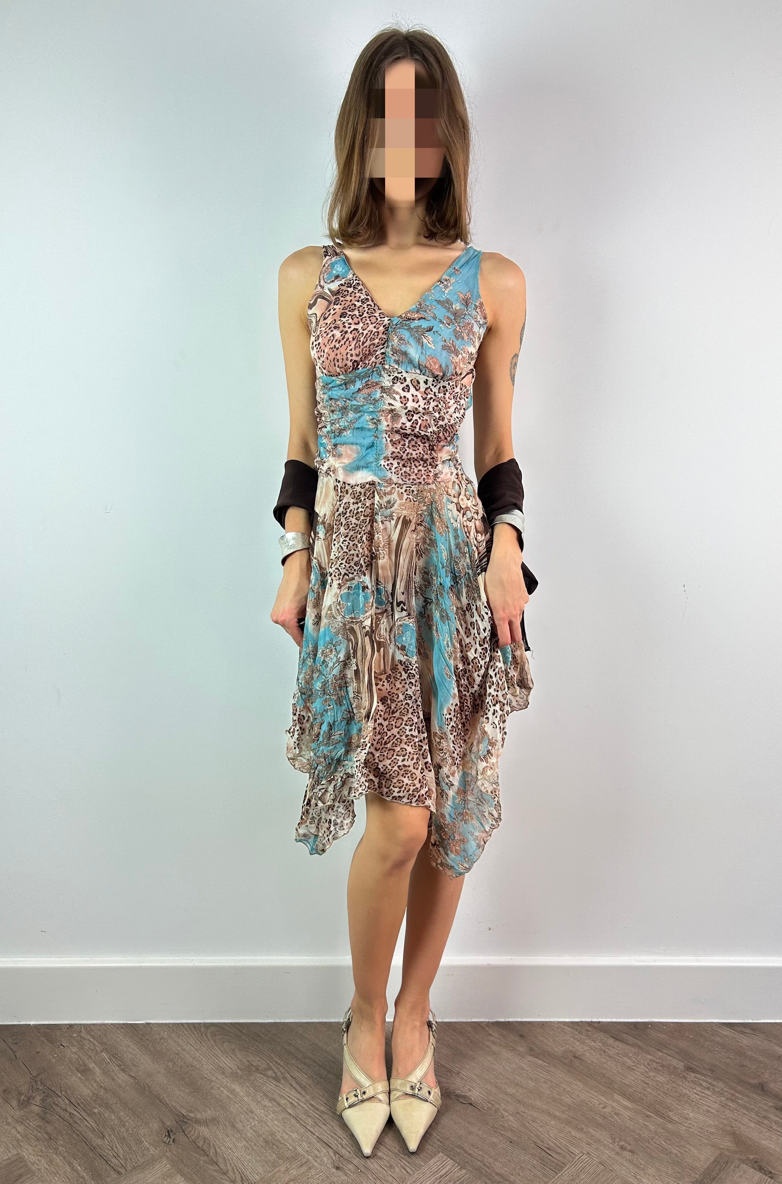 Asymmetrical Ruched Leopard Print Midi Dress with Shawl