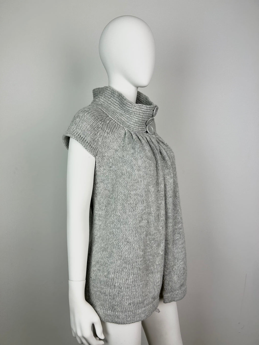 Short Sleeve Turtleneck Sweater with Big Buttons