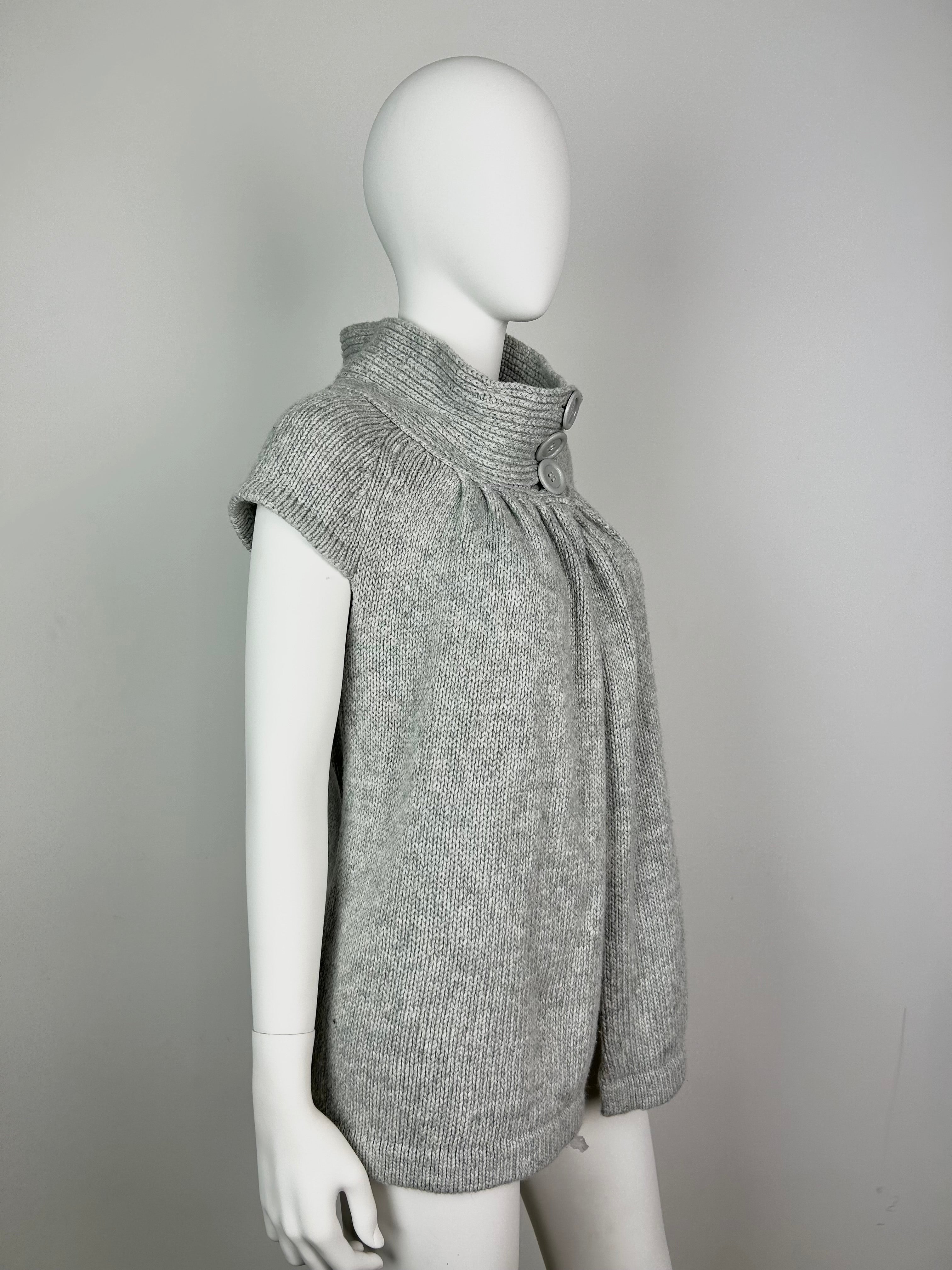 Short Sleeve Turtleneck Sweater with Big Buttons