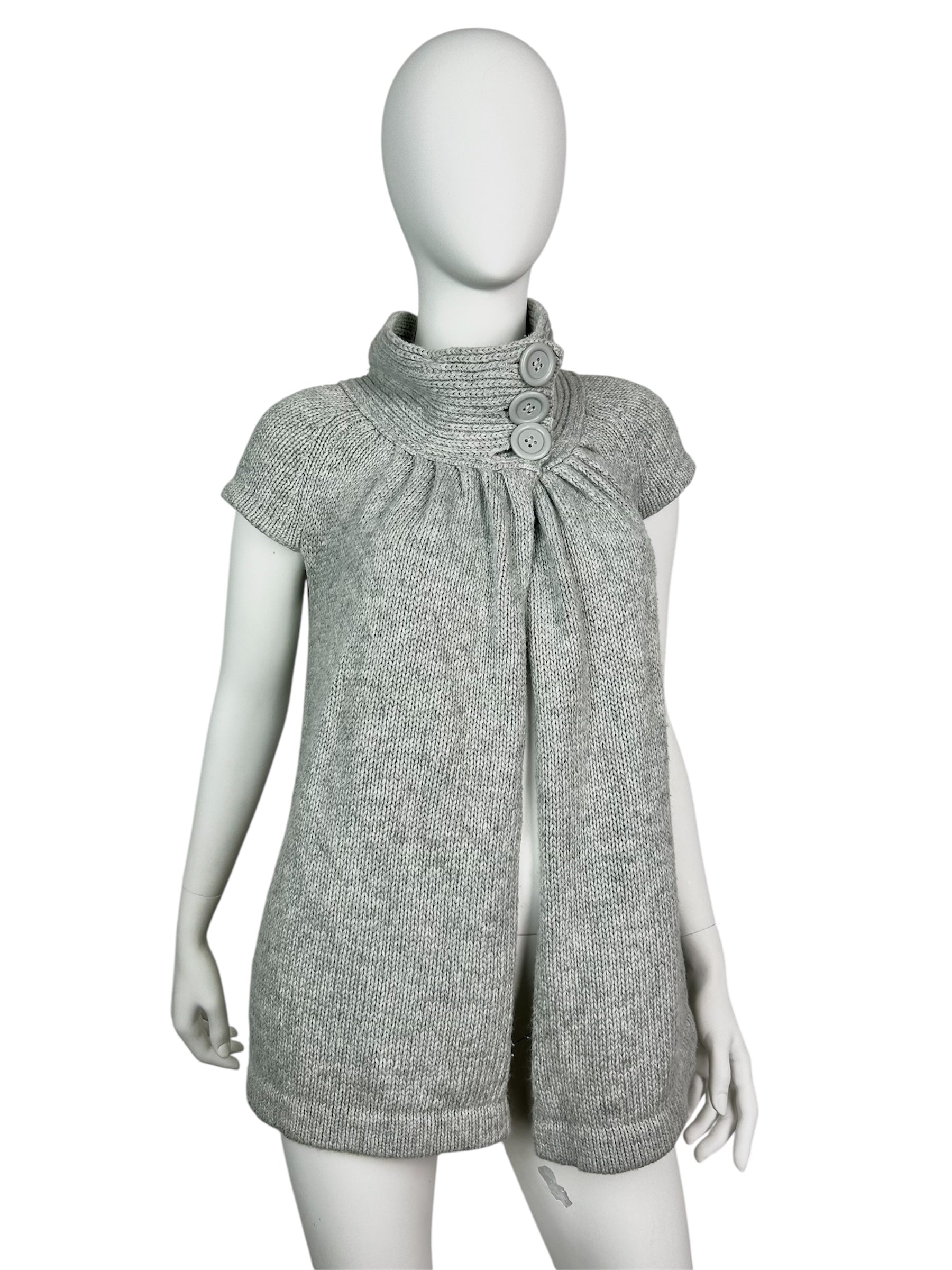 Short Sleeve Turtleneck Sweater with Big Buttons