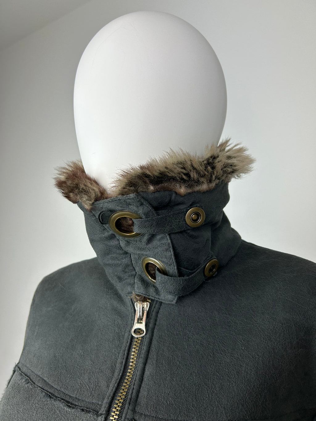 Faux Fur Fleece Bomber Jacket with Metal Details