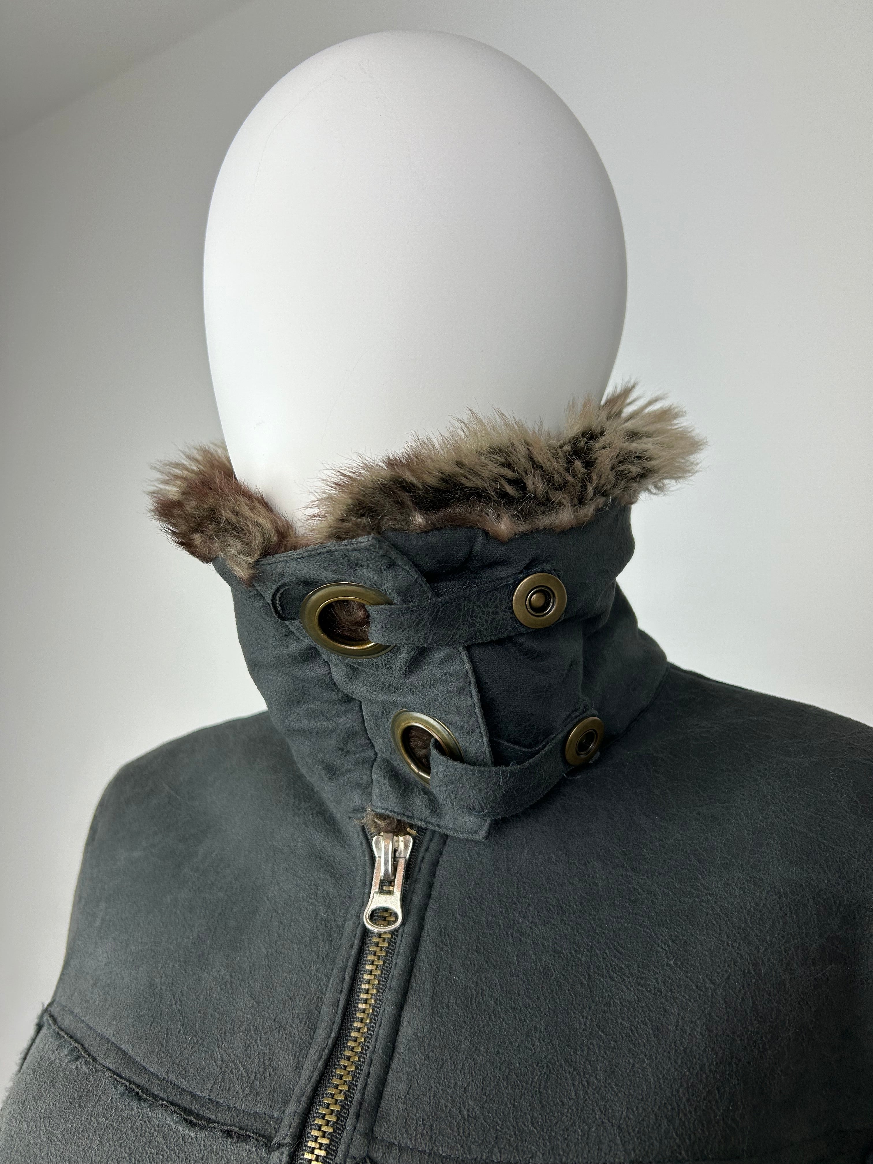 Faux Fur Fleece Bomber Jacket with Metal Details