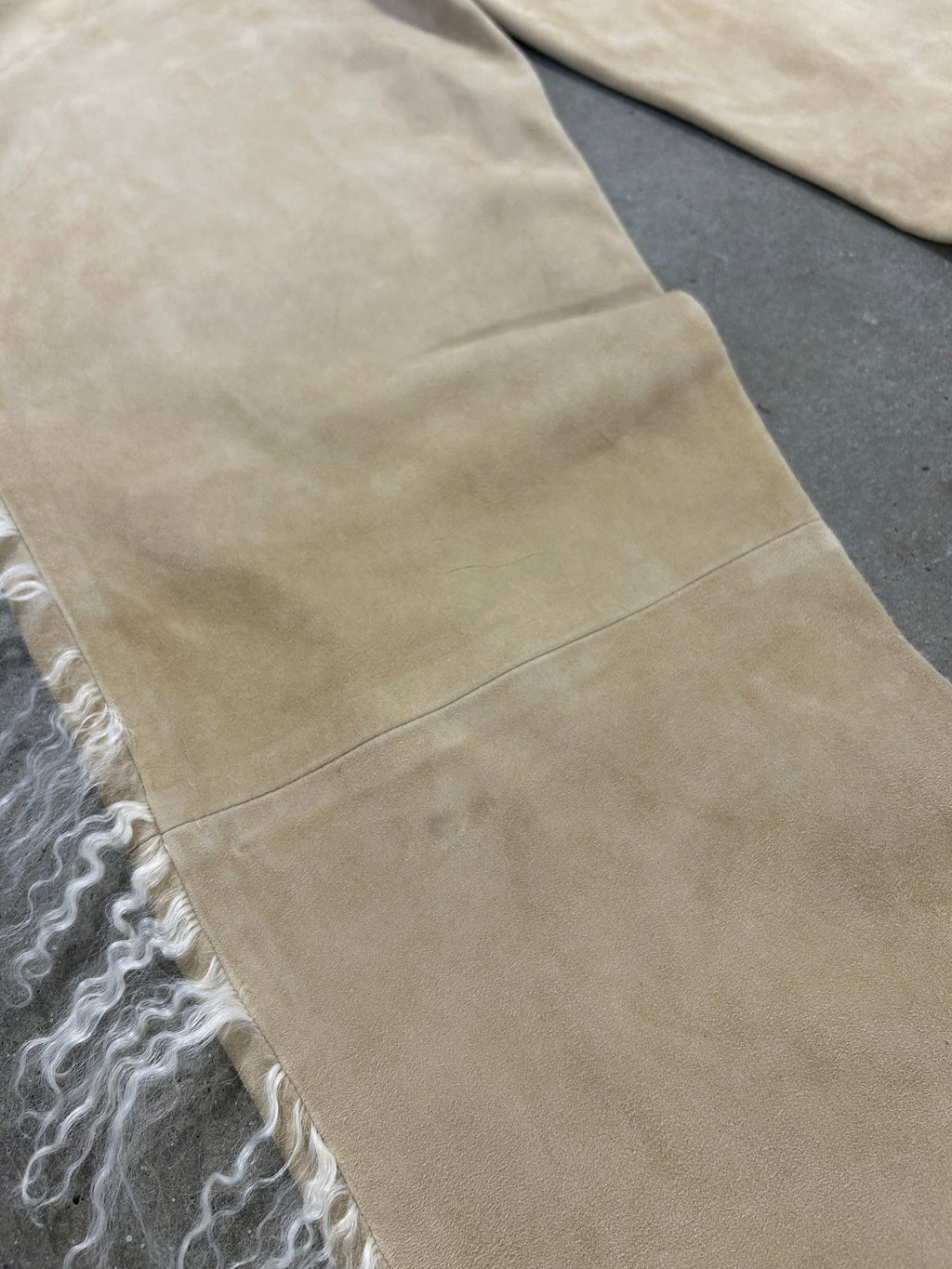 Real Leather Suede Trousers with Lamb Shearling Trim