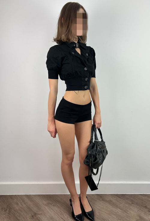 Black Cropped Button Up Jacket