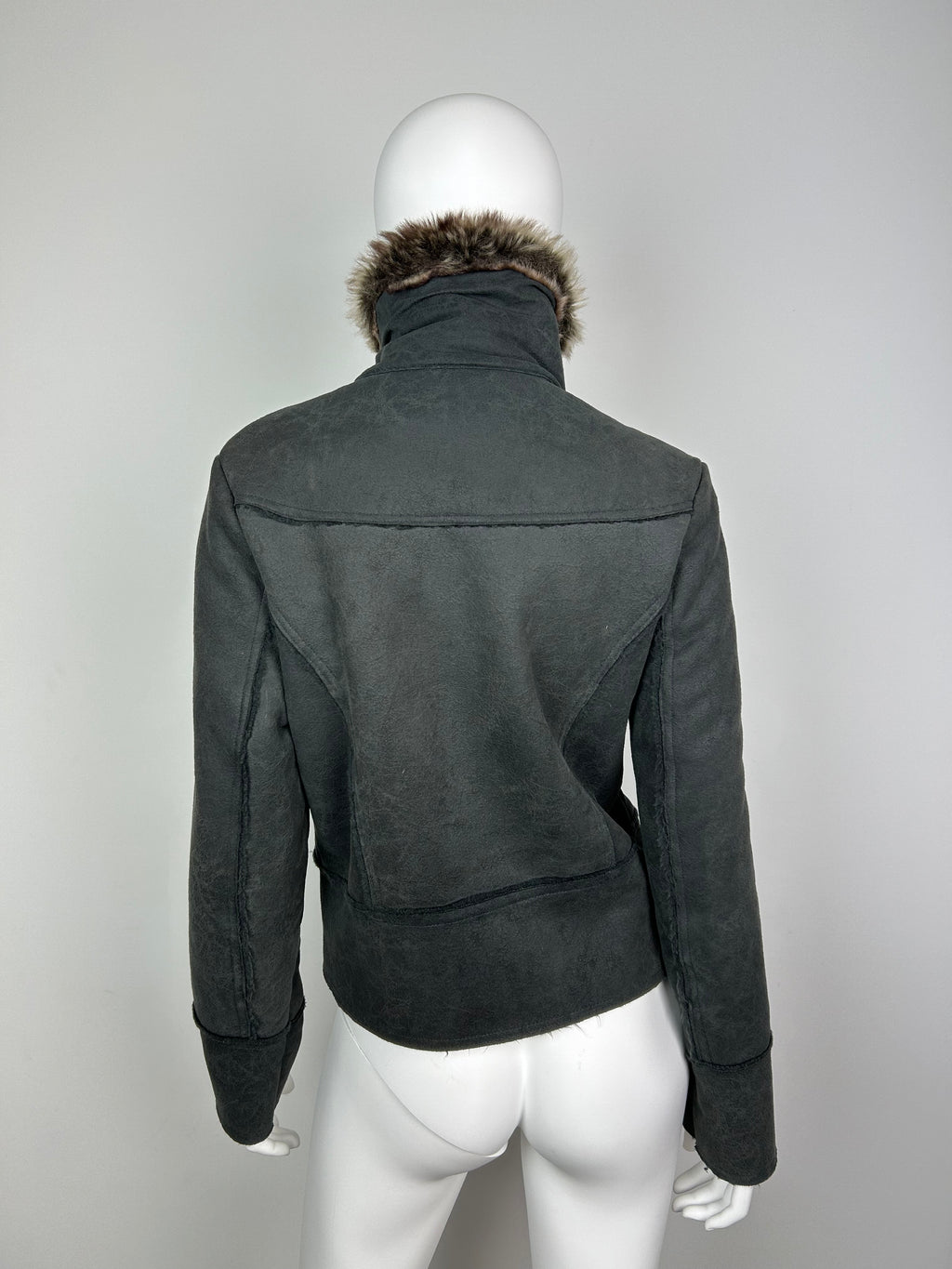 Faux Fur Fleece Bomber Jacket with Metal Details