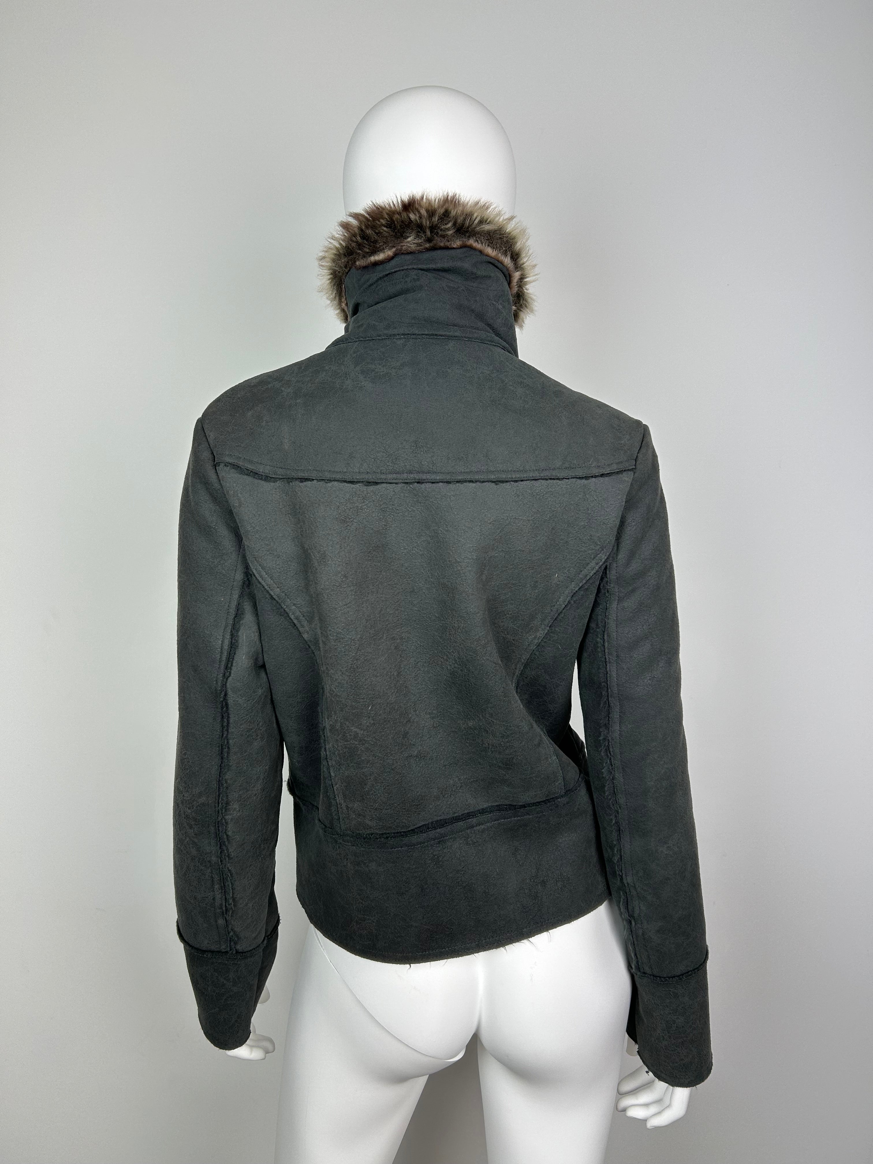 Faux Fur Fleece Bomber Jacket with Metal Details
