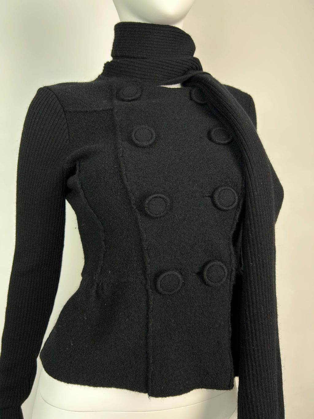 100% Wool Peacoat Military Sweater with Scarf