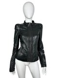 Real Leather Fitted Jacket with Decorative Zippers