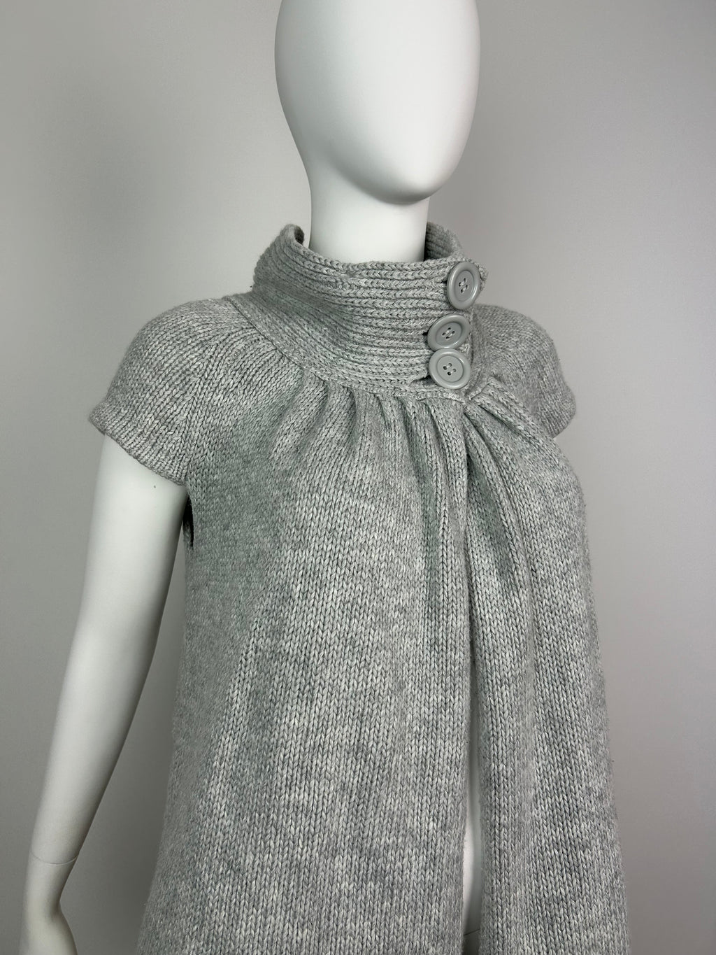 Short Sleeve Turtleneck Sweater with Big Buttons