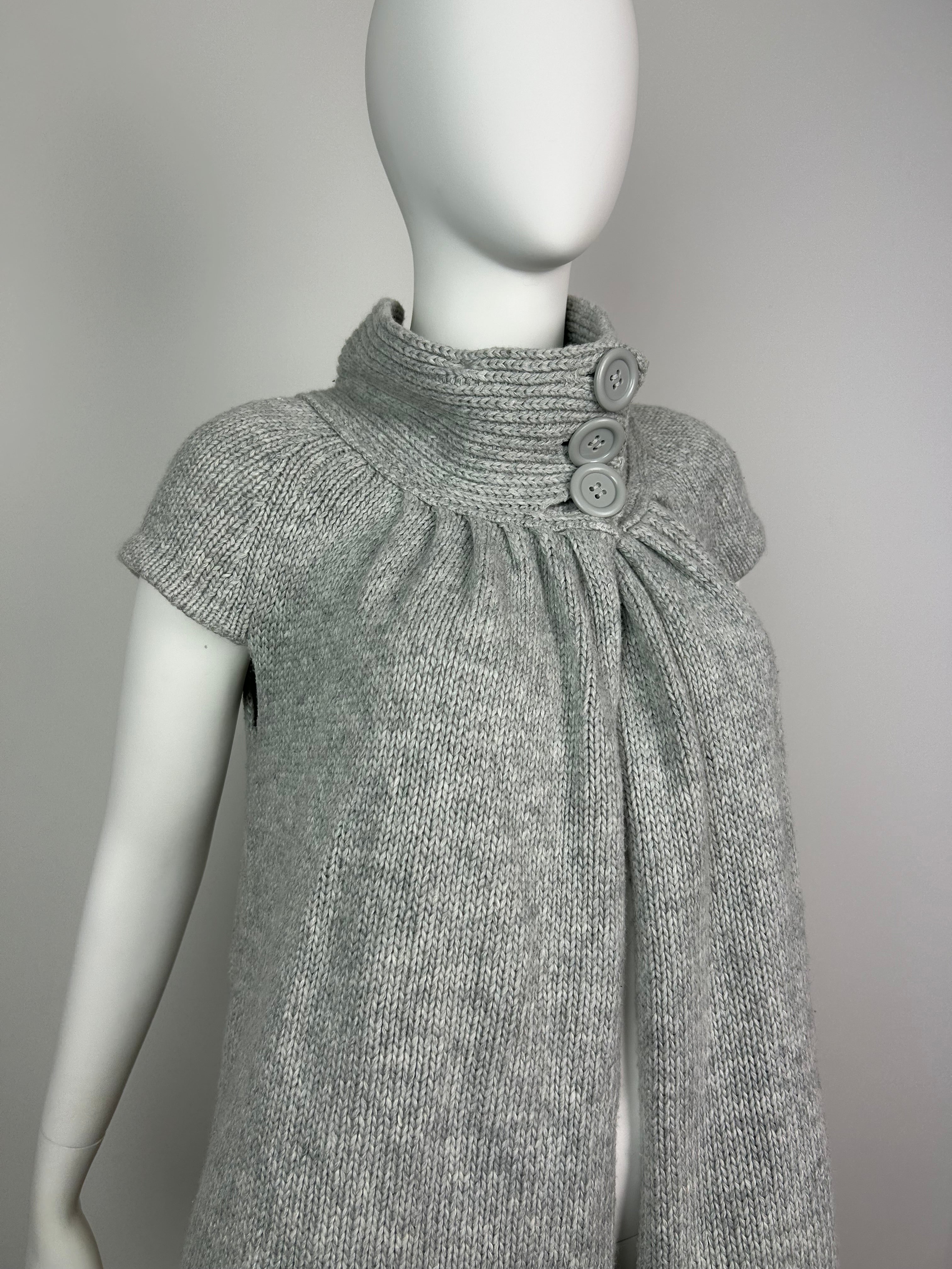 Short Sleeve Turtleneck Sweater with Big Buttons