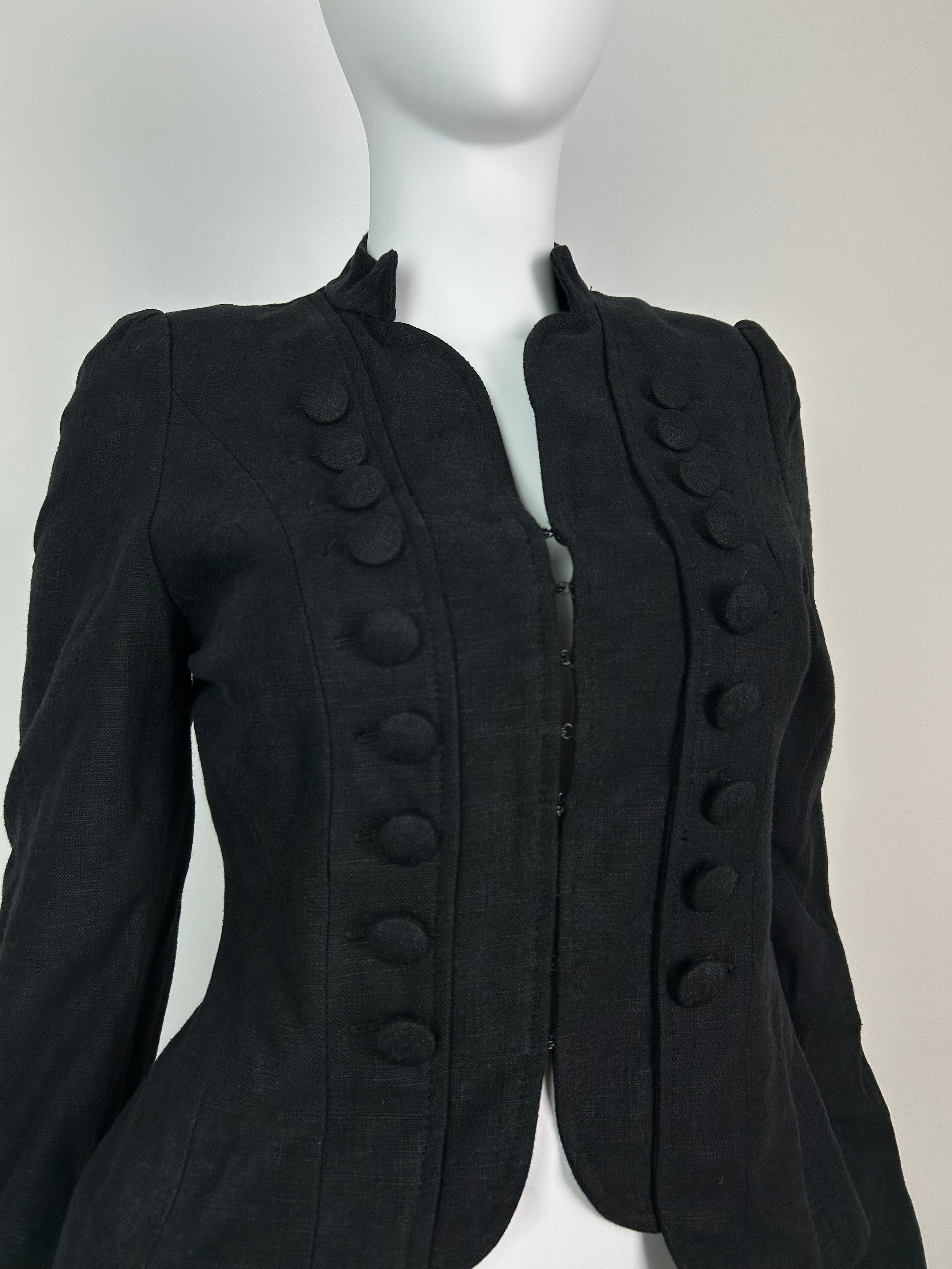 Linen Blend Napoleon Style Military Cropped Blazer