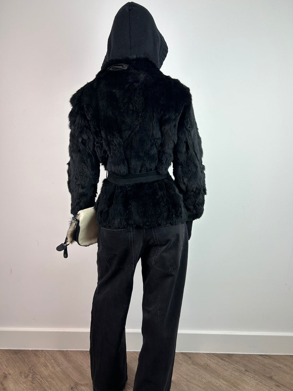 Black Real Fur Coat with Hood