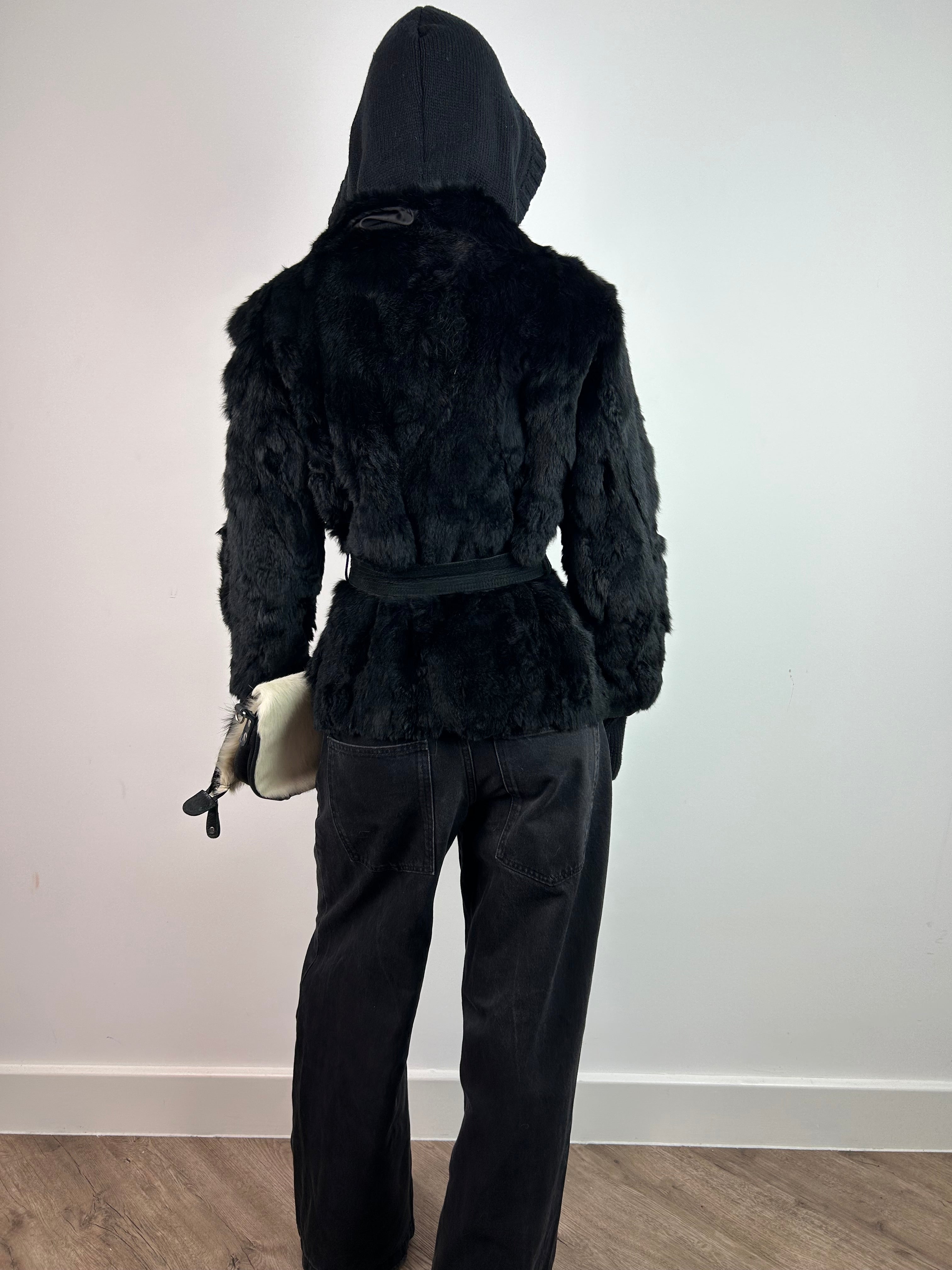 Black Real Fur Coat with Hood