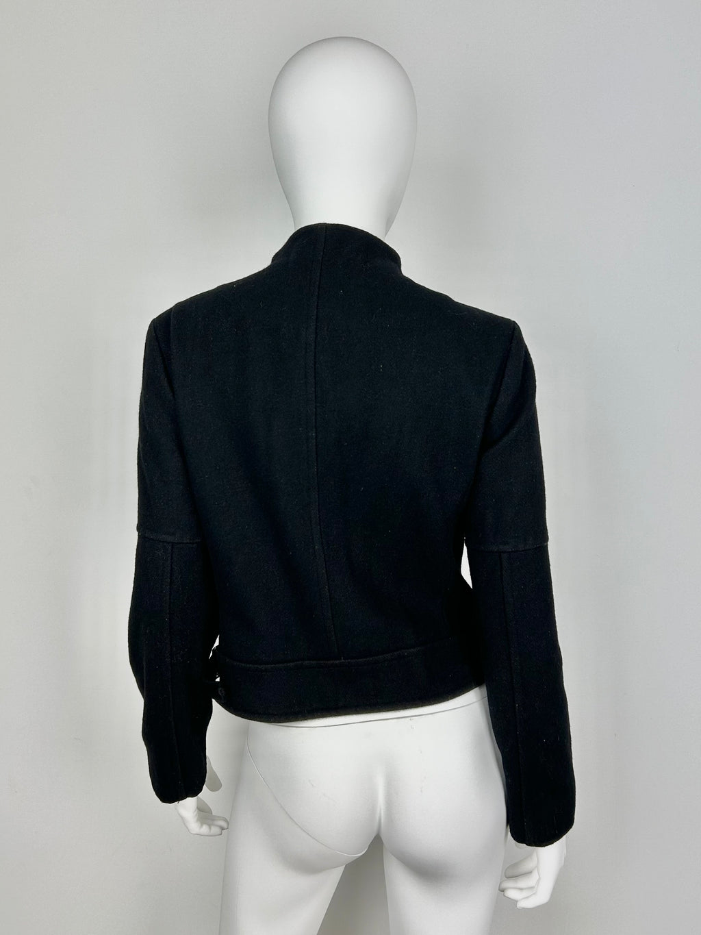 Wool Blend Biker Jacket with Straight Collar