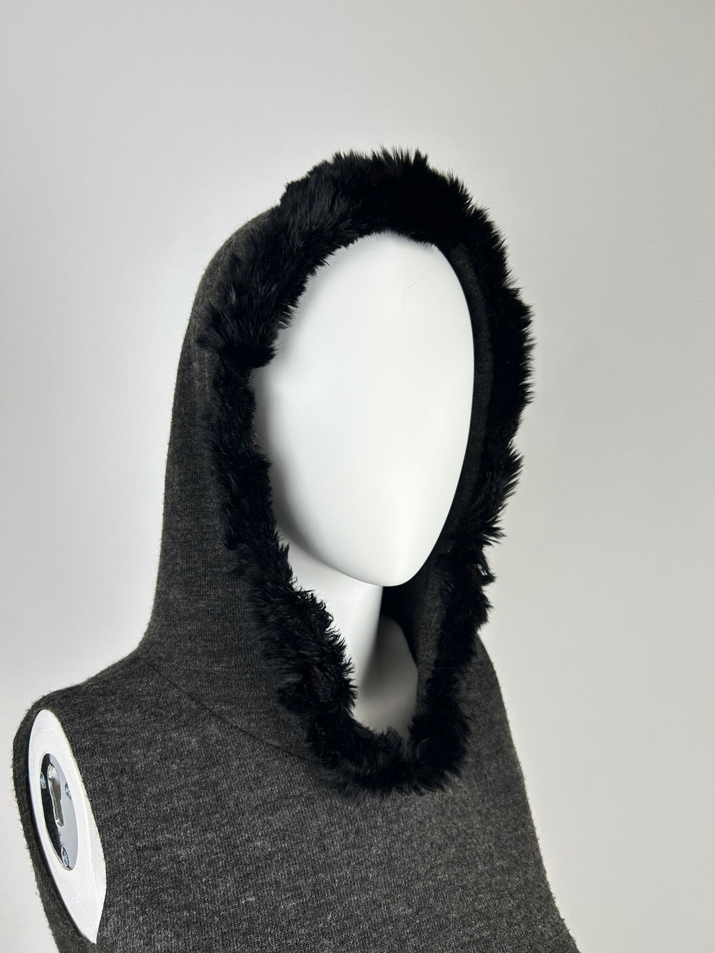 Hooded Vest Sweater with Fur Detailing