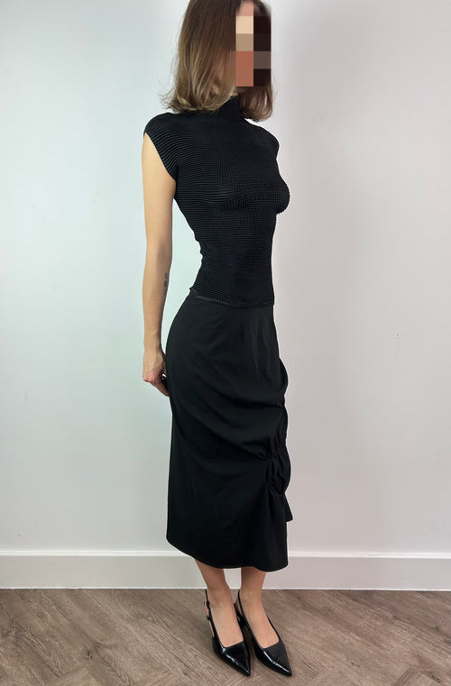 Black Asymmetrical Ruched Maxi Skirt