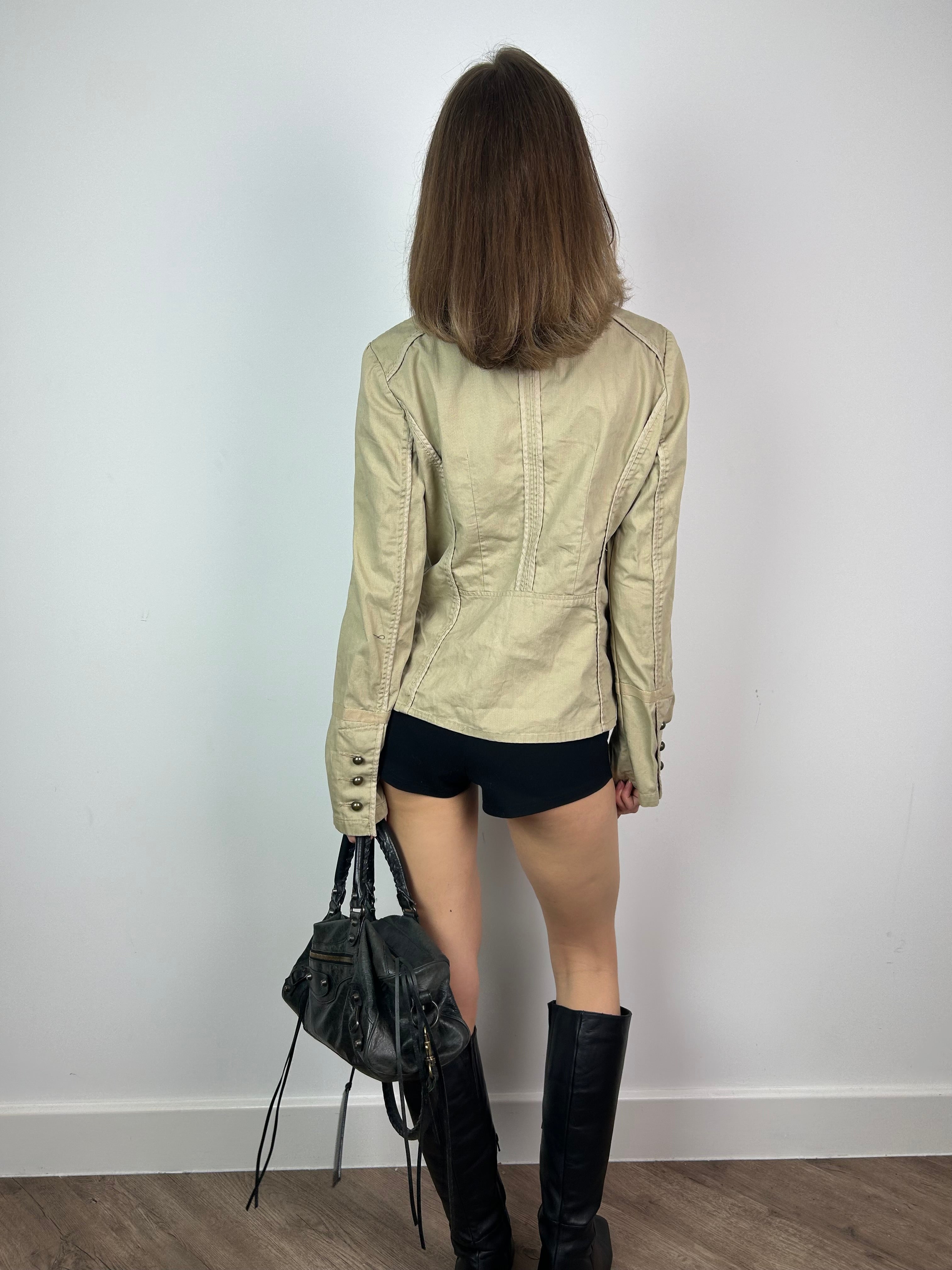 Cream Asymmetrical Military Jacket