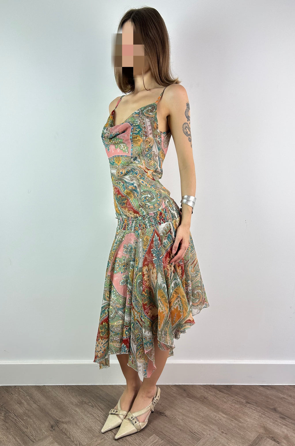 Colourful Drop Waist Asymmetrical Midi Dress