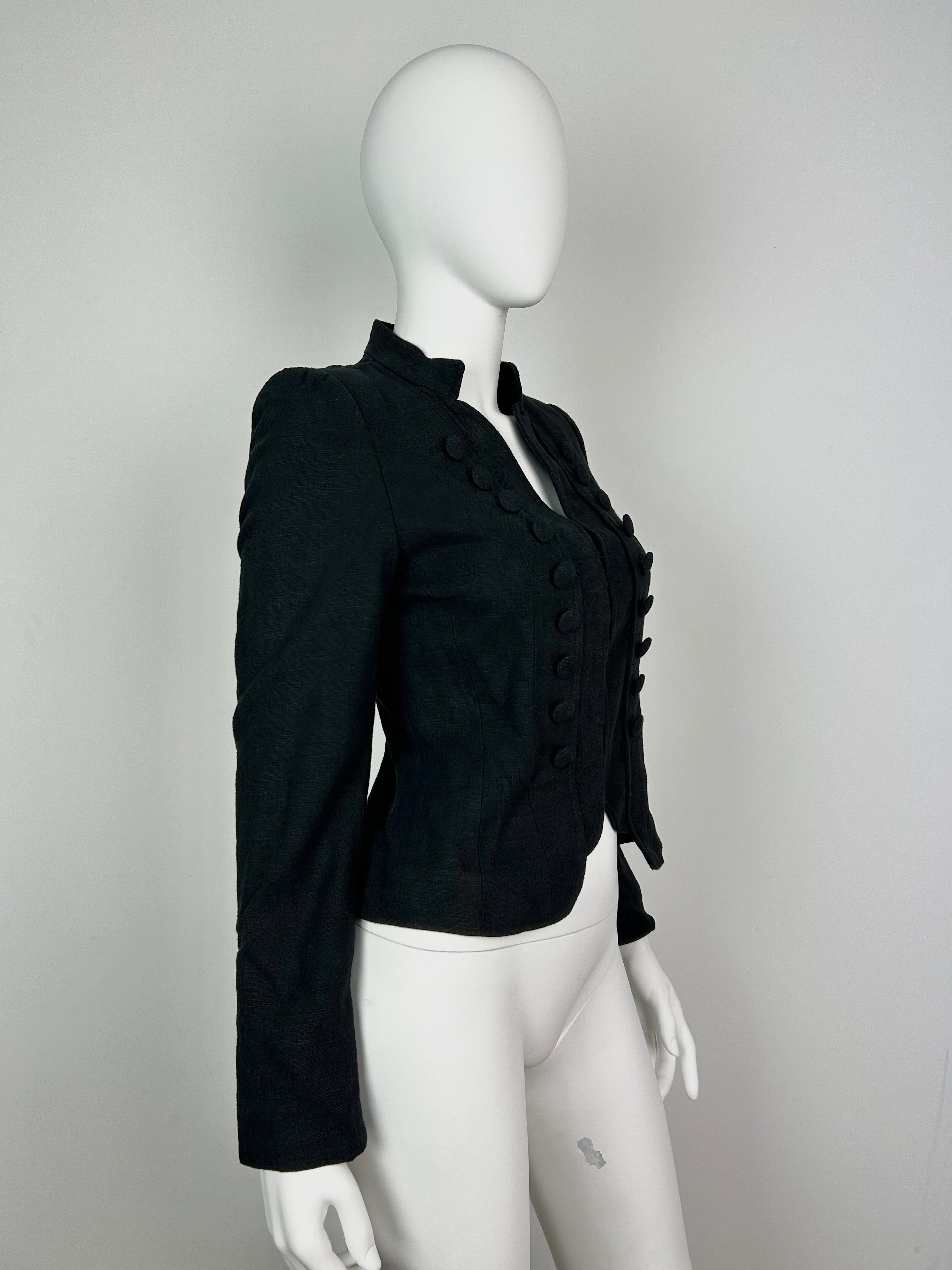 Linen Blend Napoleon Style Military Cropped Blazer