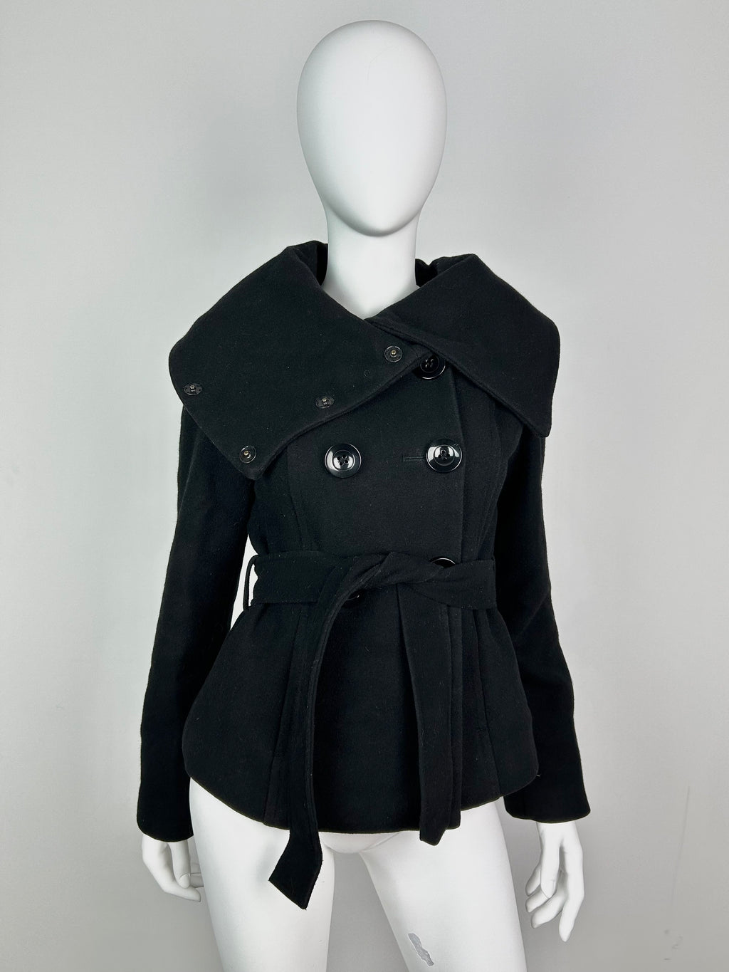 Wool Blend Thick Coat with High Funnel Collar