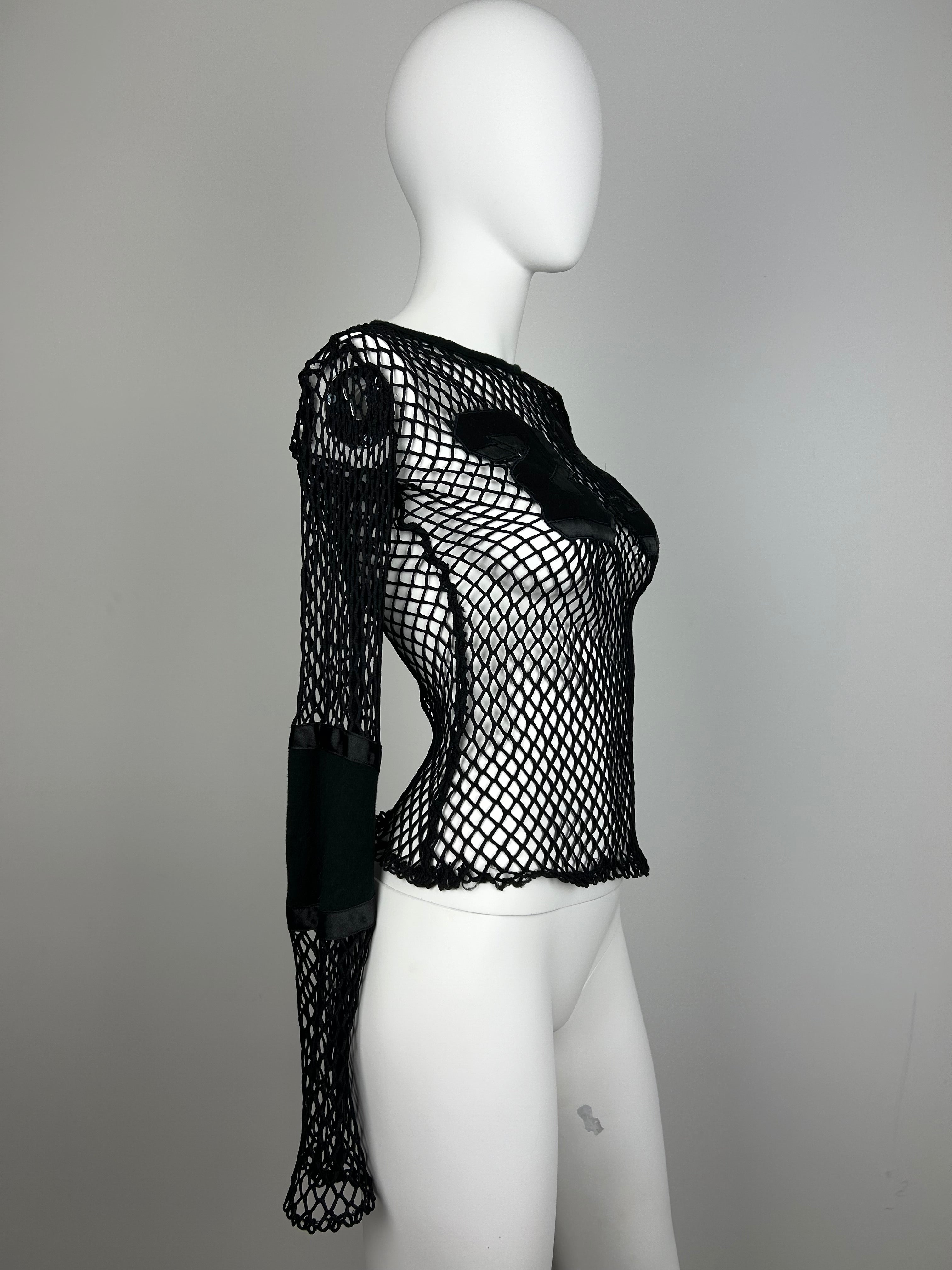 Long Sleeve Fishnet Top with Number Embellishment