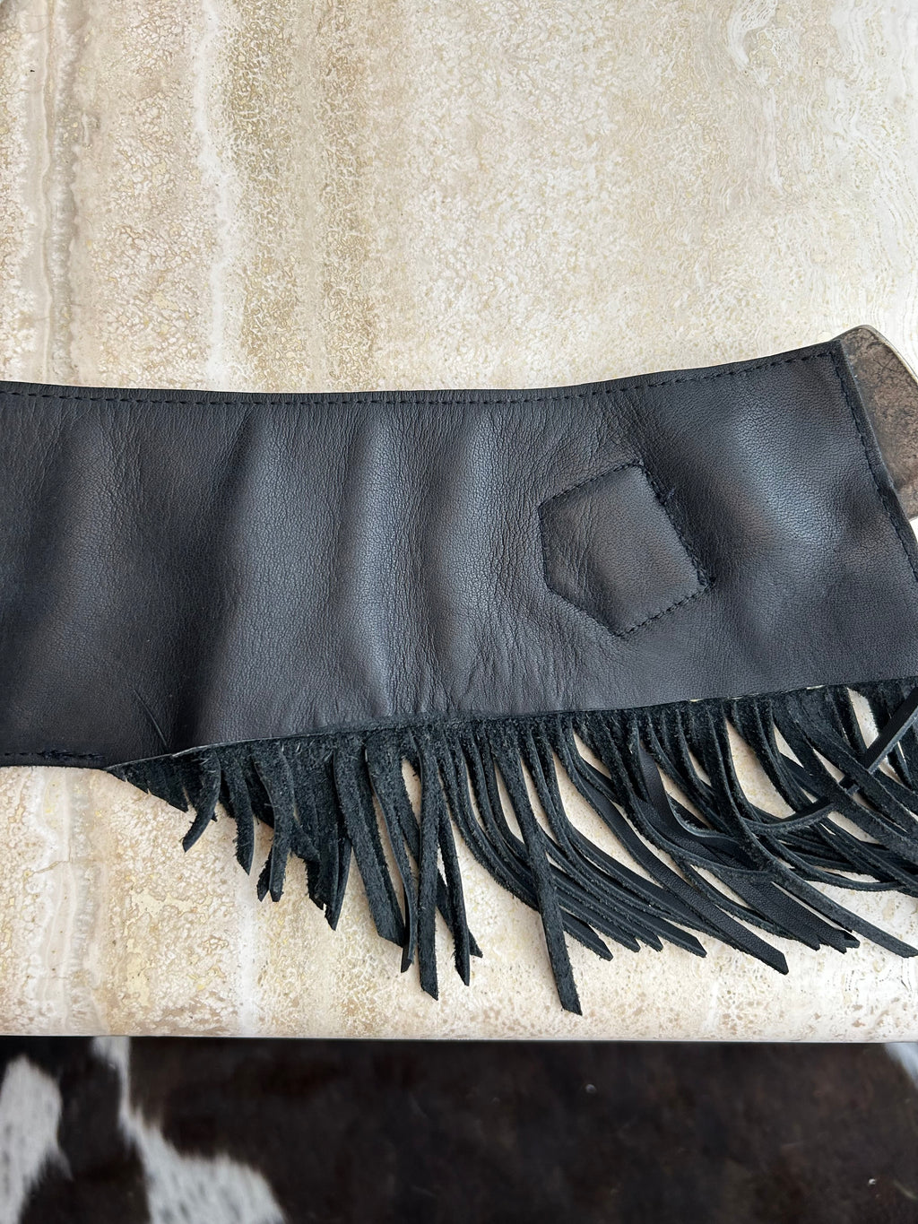 Black Asymmetrical Fringe Chunky Belt