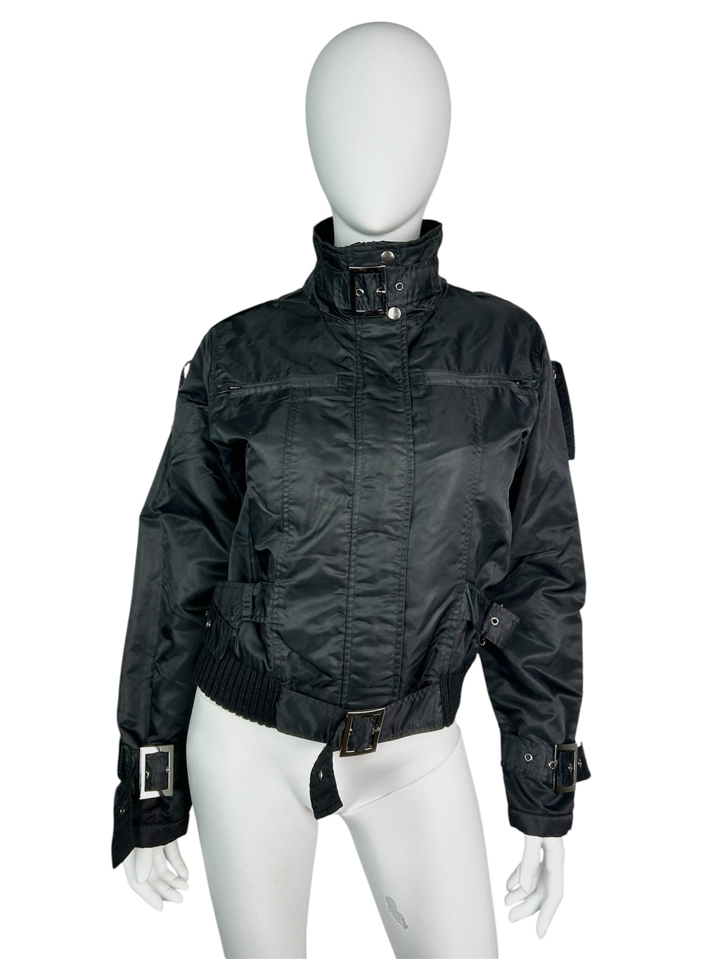 Cropped Bomber Jacket with Metal Details and Turtleneck Collar