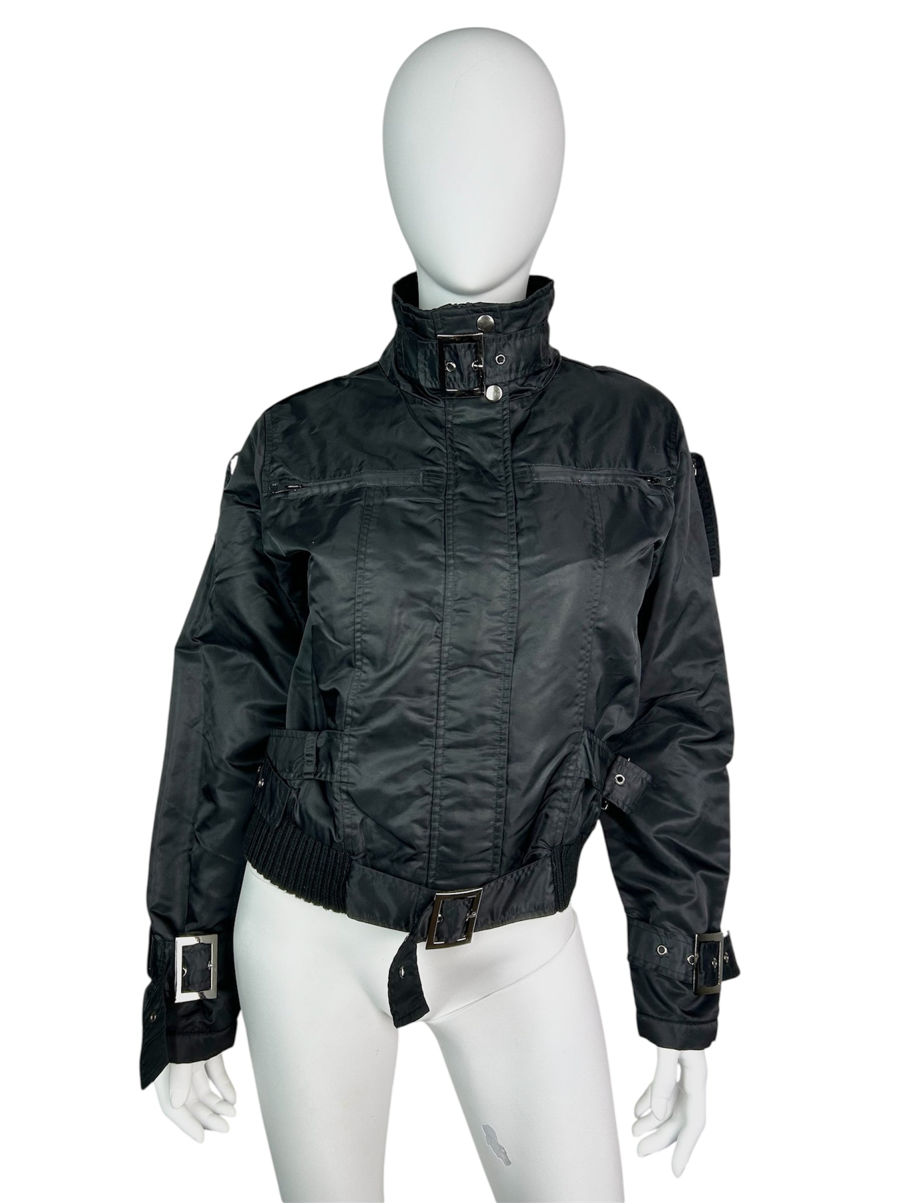 Cropped Bomber Jacket with Metal Details and Turtleneck Collar