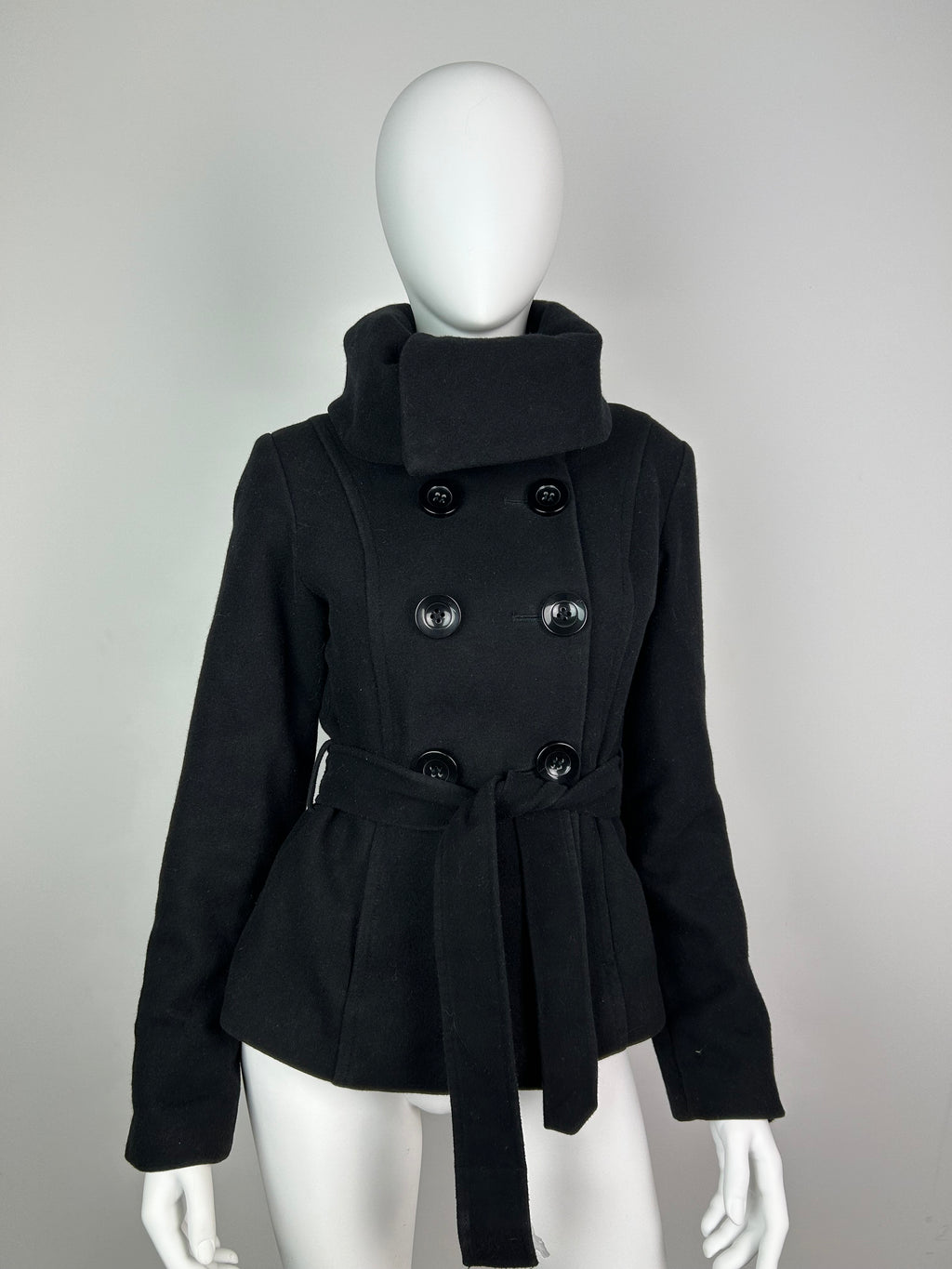 Wool Blend Thick Coat with High Funnel Collar