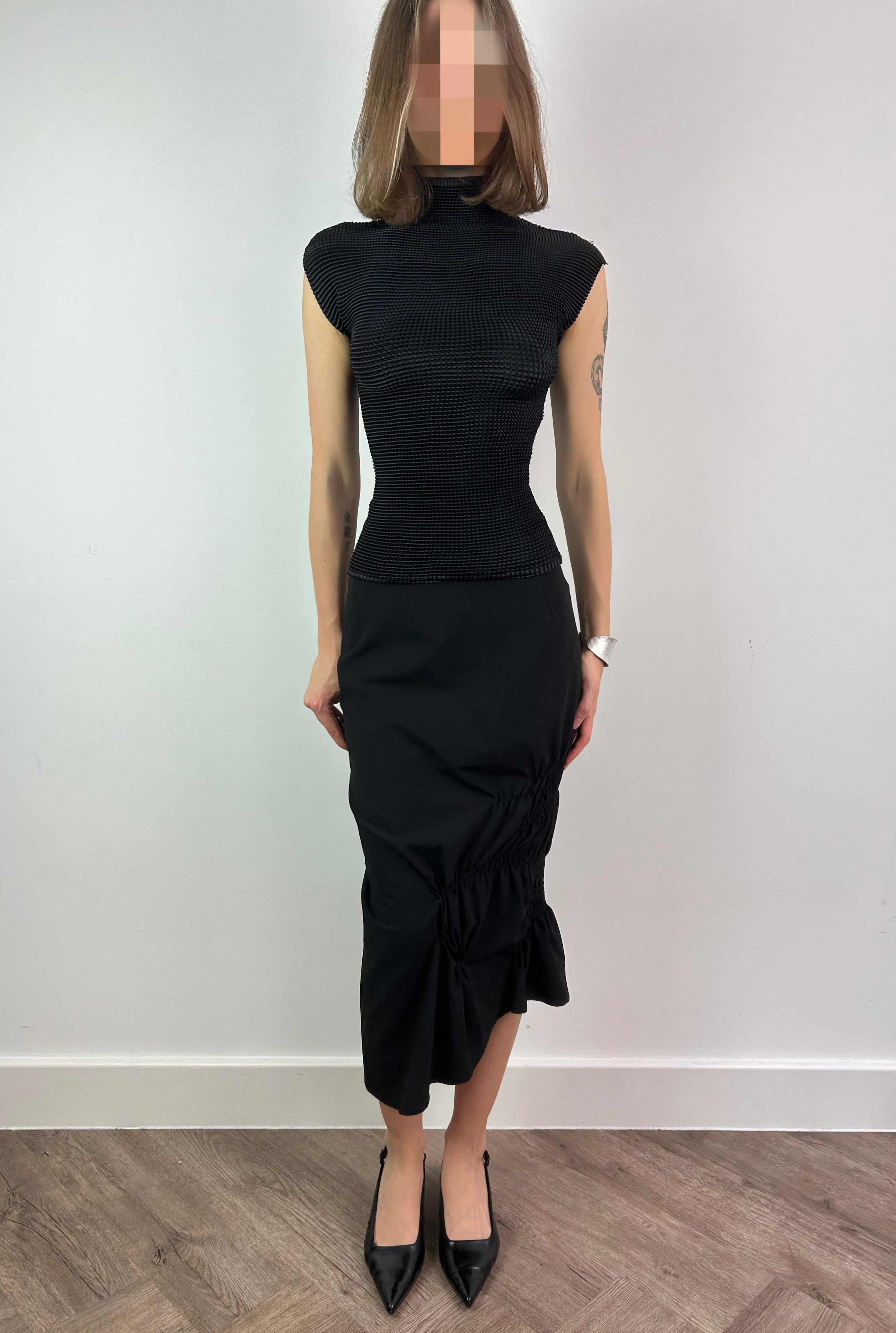 Black Asymmetrical Ruched Maxi Skirt