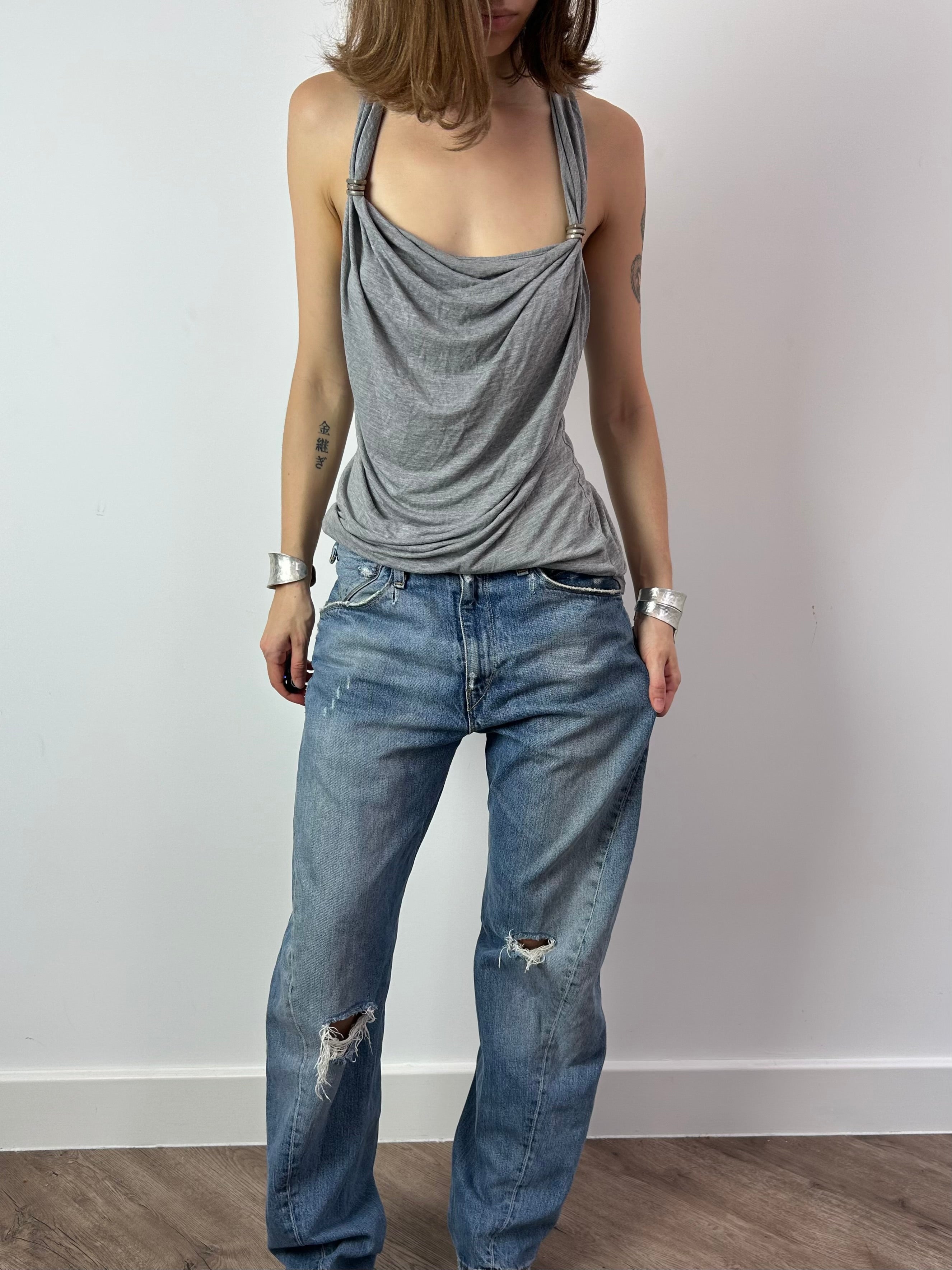 Grey Racer Back Top with Metal Details