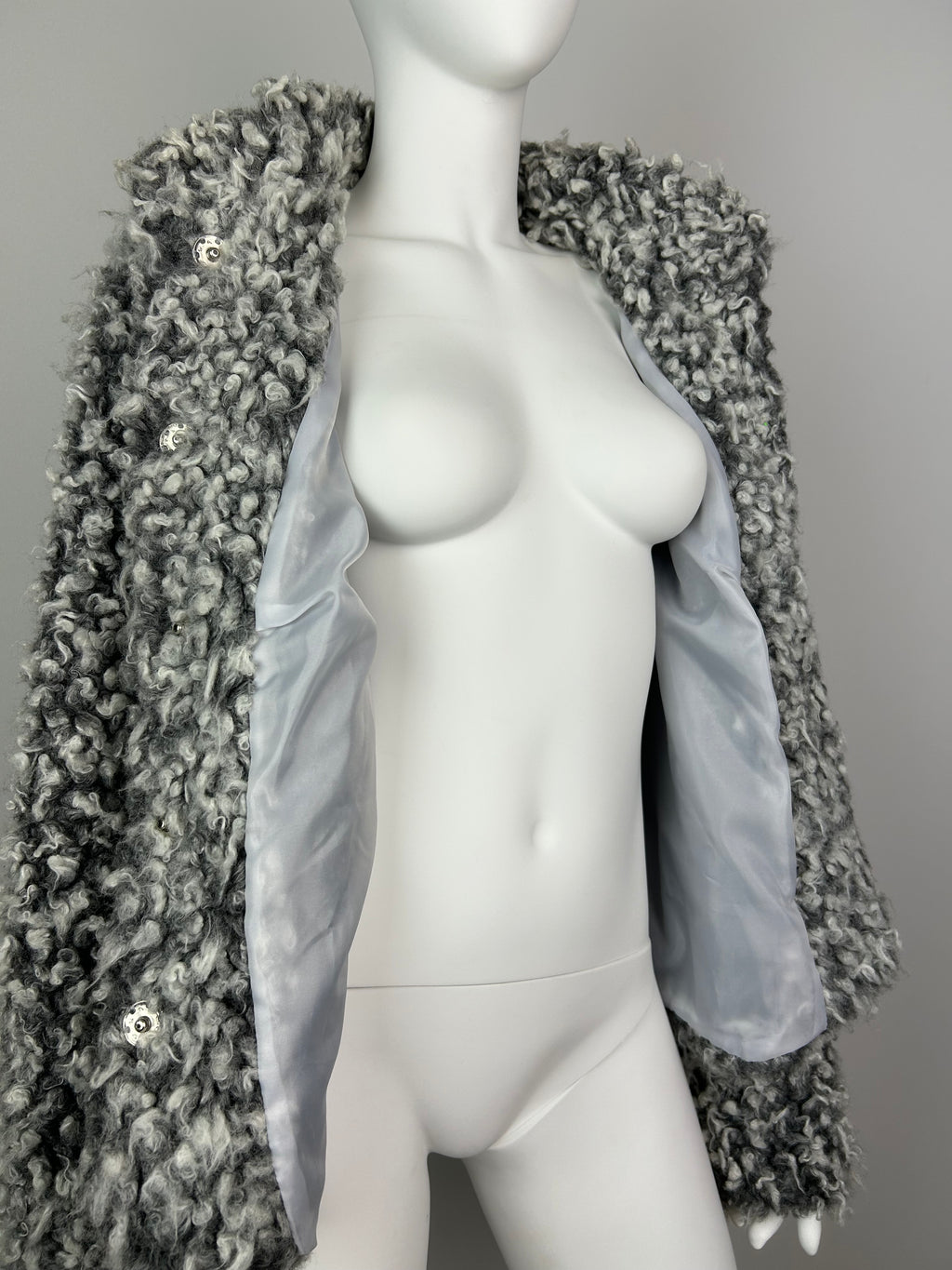 Faux Sheepskin Curled Fur Oversized Jacket with Big Metal Buttons