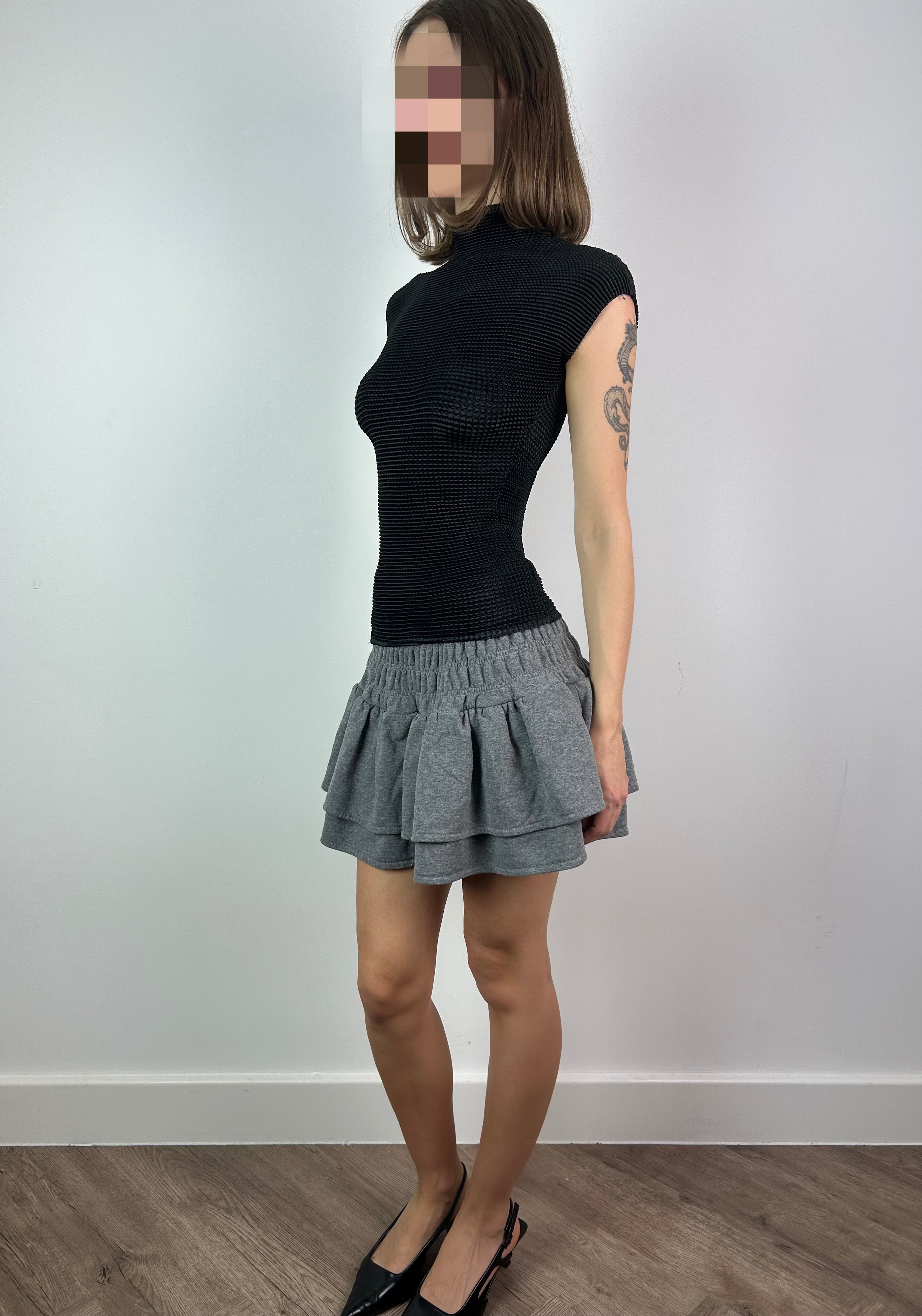 Grey Ruched Mini Sweat Skirt
