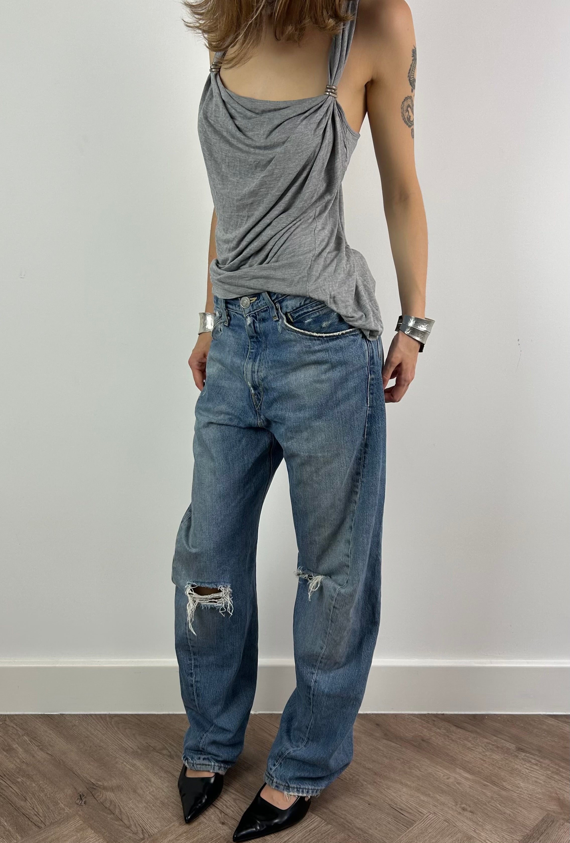 Grey Racer Back Top with Metal Details