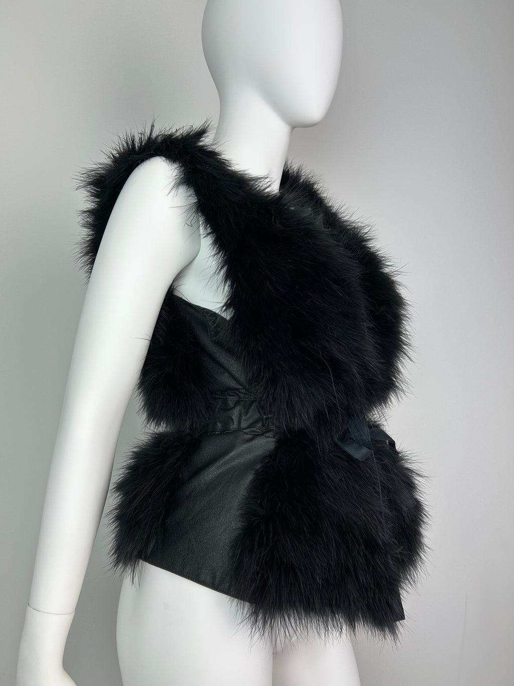 Faux Fur Vest Top with Leather Details