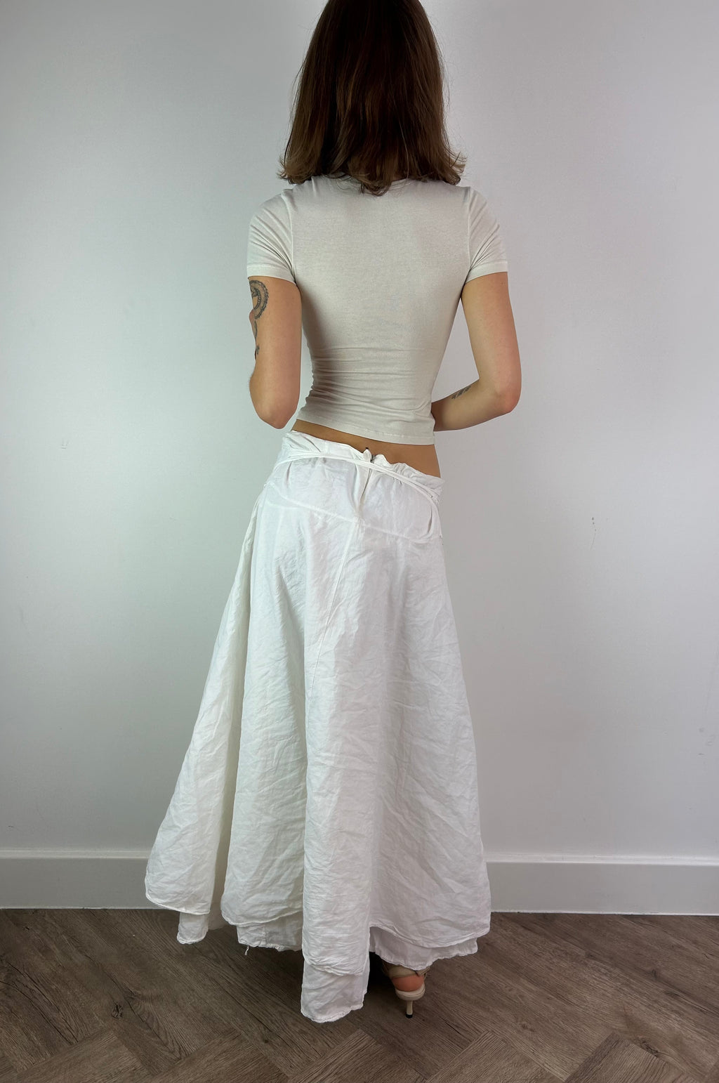 White Maxi Layered Skirt with Metal Charms