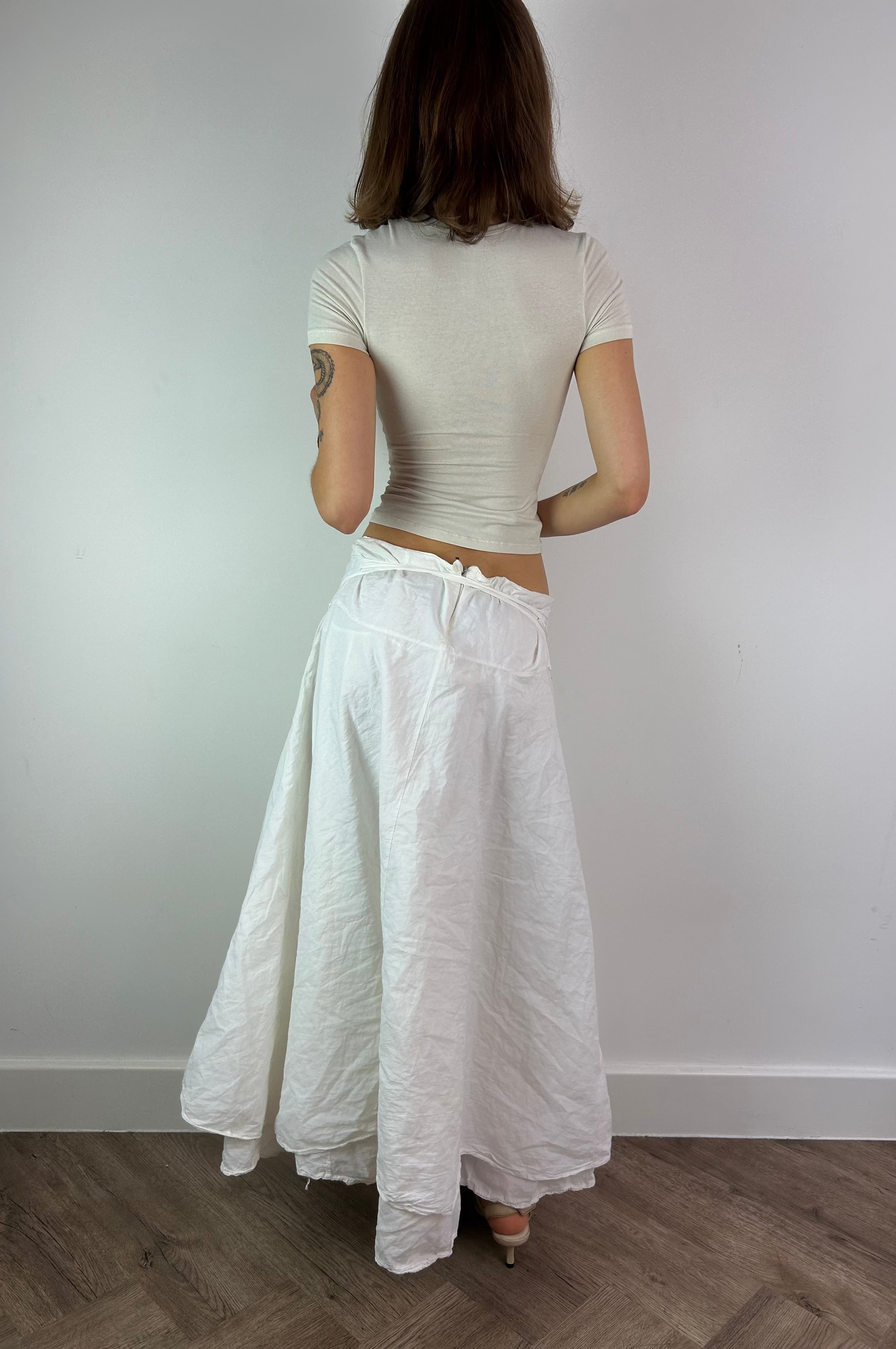 White Maxi Layered Skirt with Metal Charms