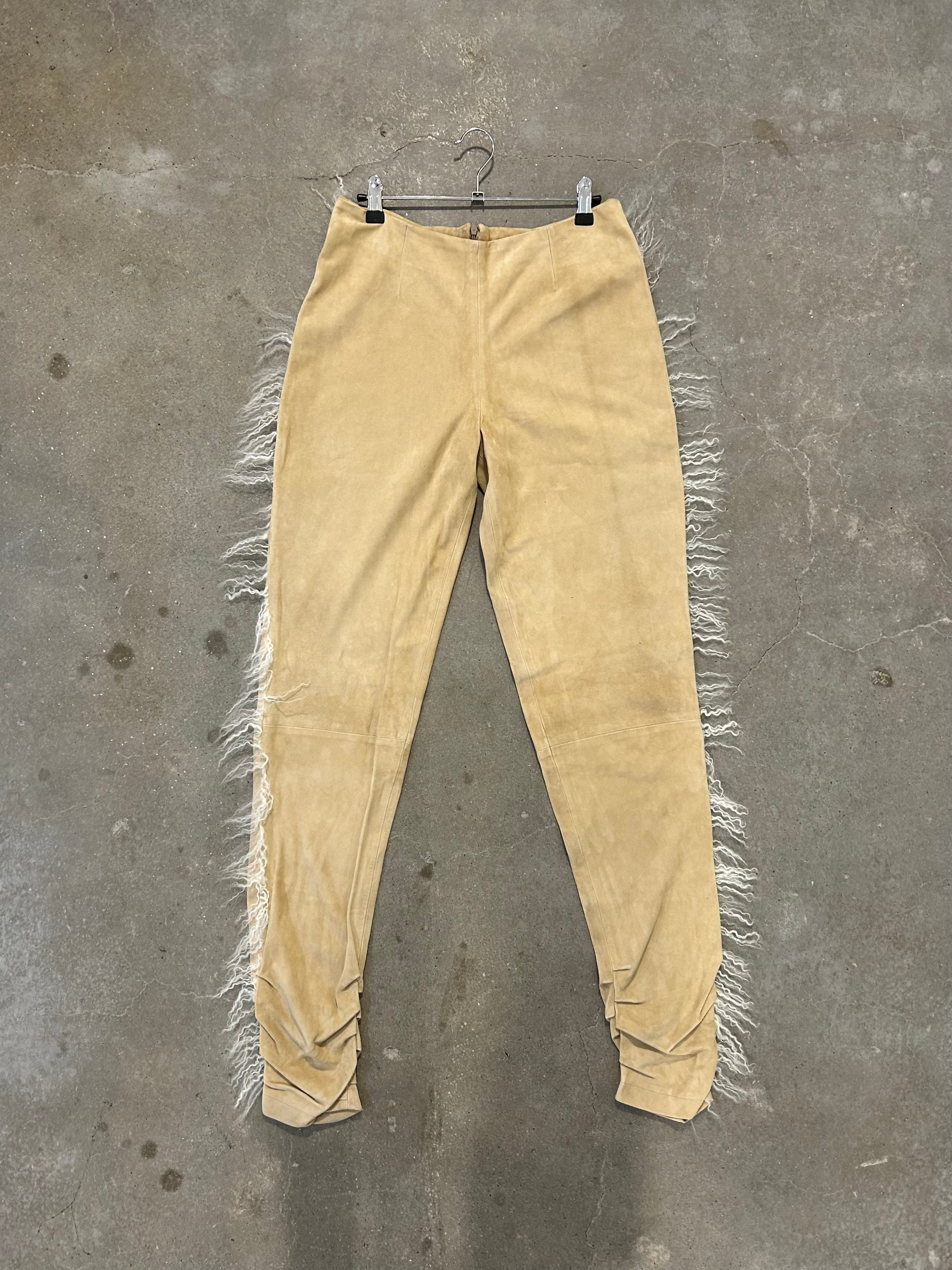 Real Leather Suede Trousers with Lamb Shearling Trim
