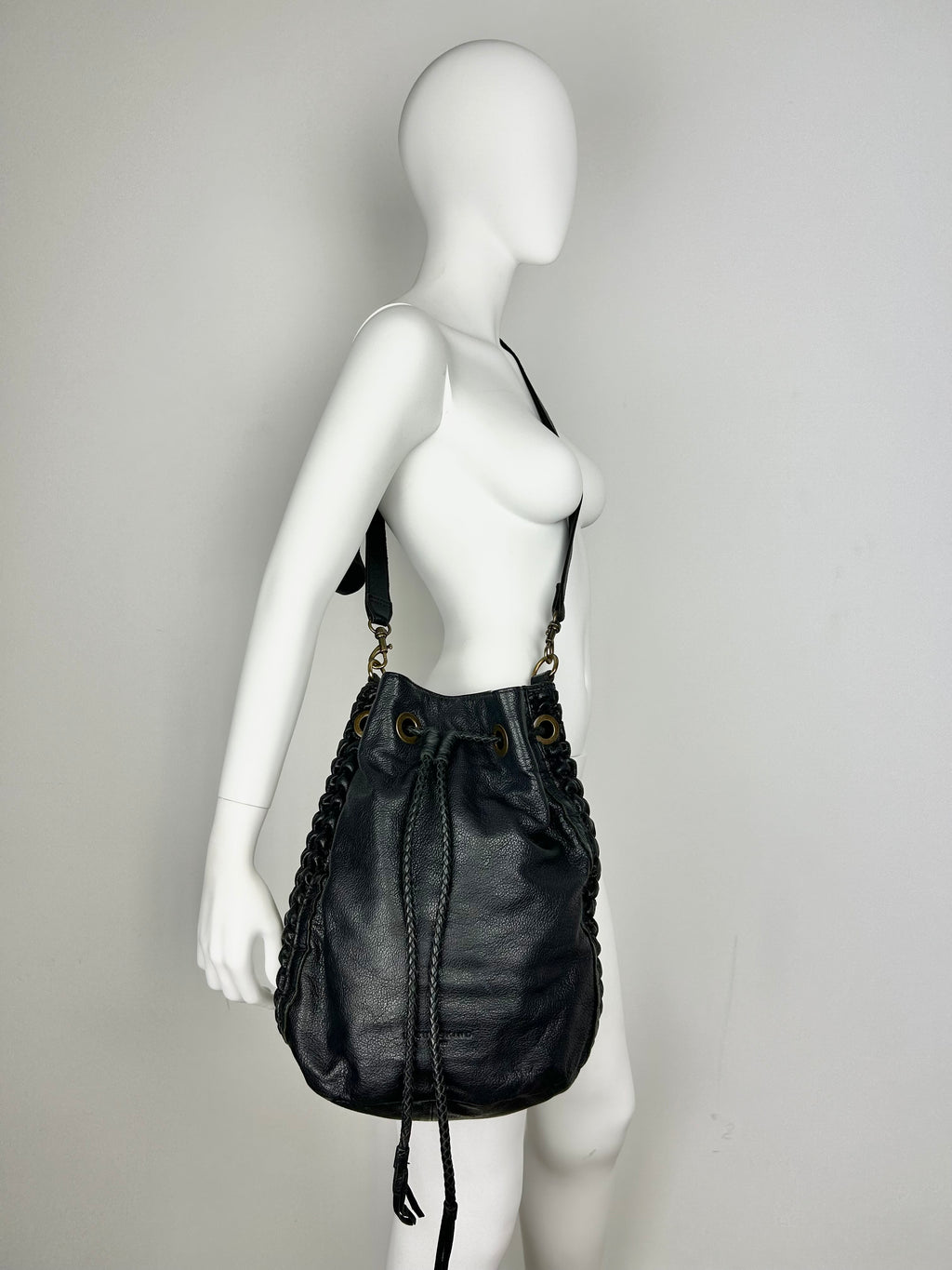 Real Leather Structured Drawstring Bag