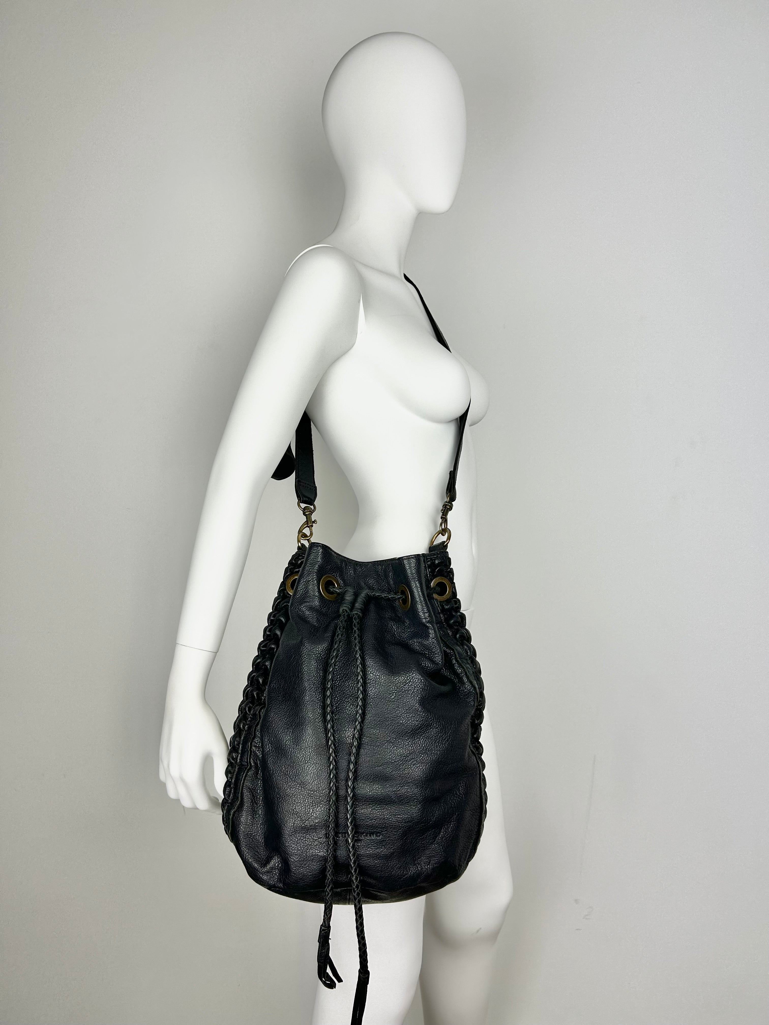Real Leather Structured Drawstring Bag