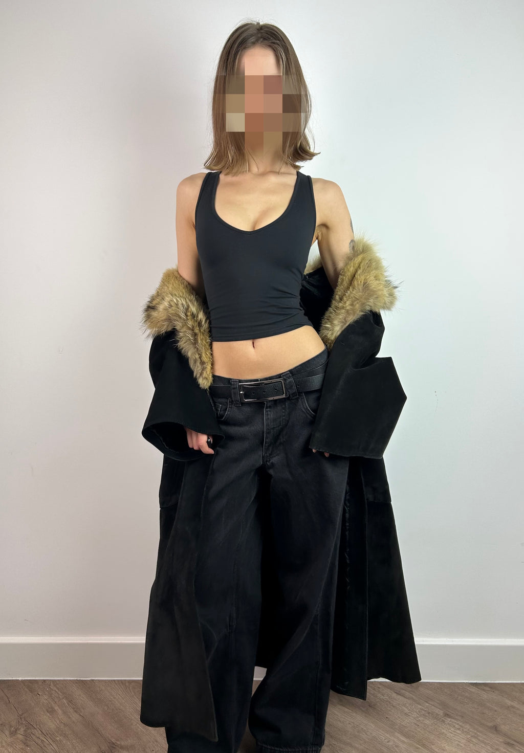 Black Real Leather Suede Maxi Coat