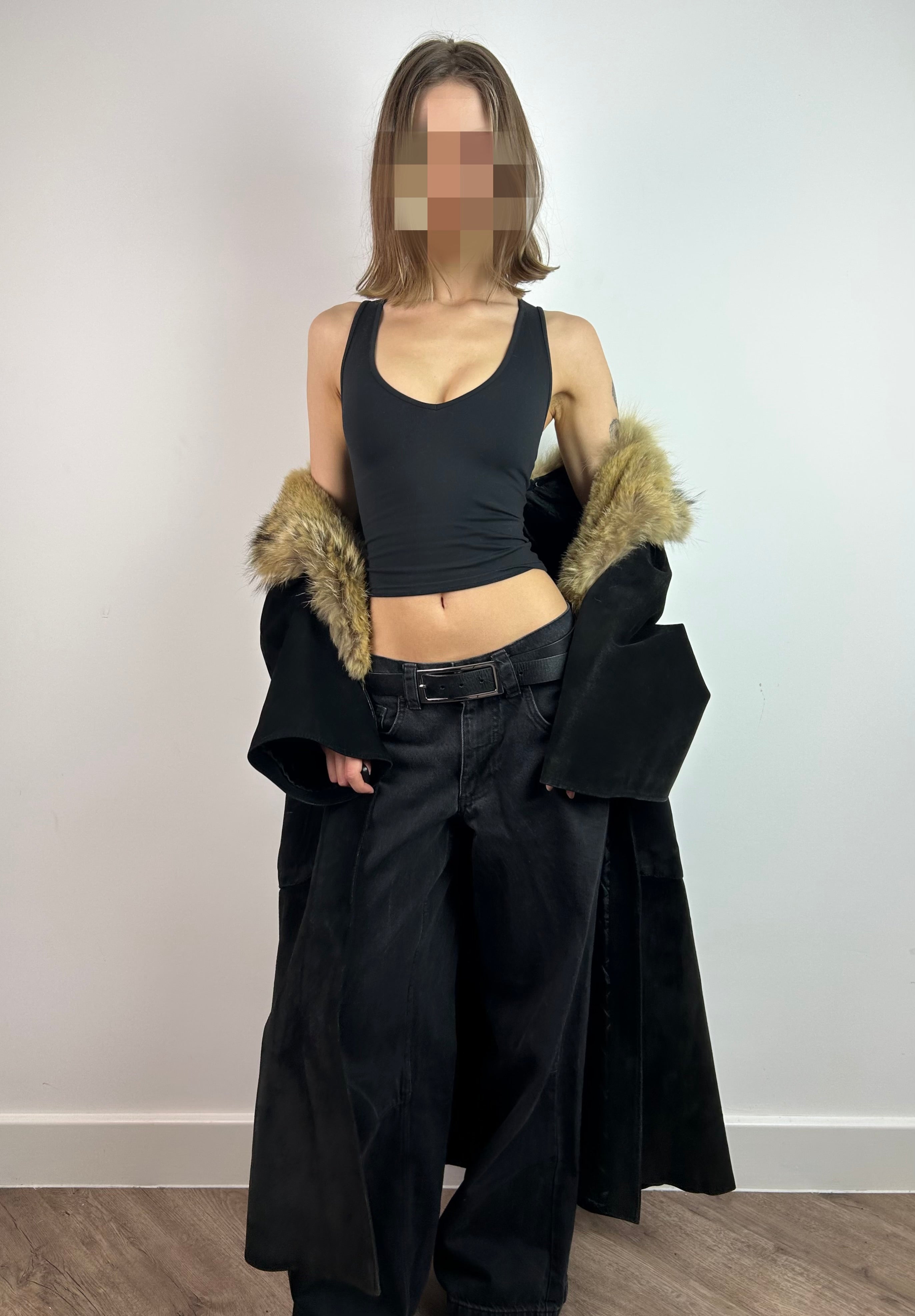 Black Real Leather Suede Maxi Coat