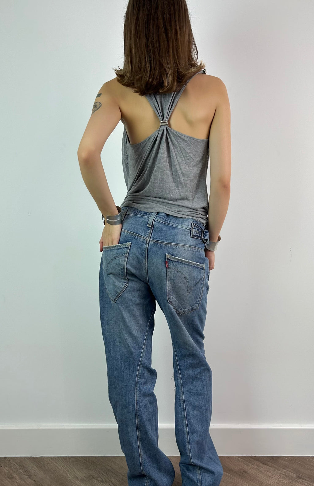 Grey Racer Back Top with Metal Details