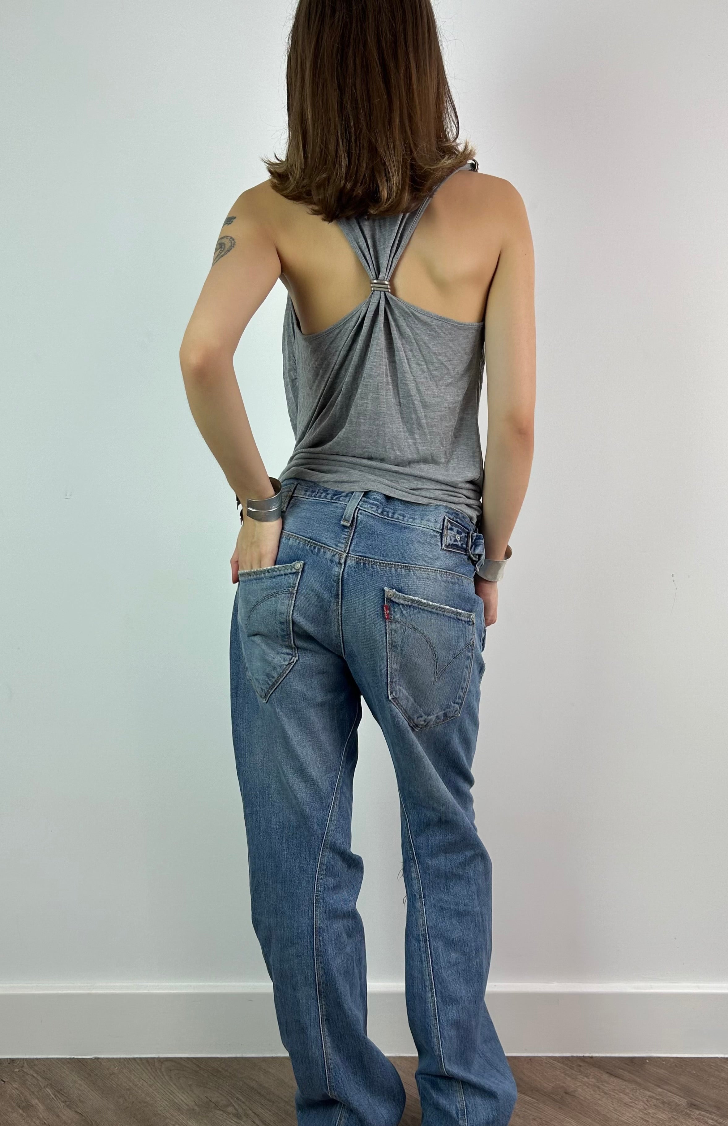 Grey Racer Back Top with Metal Details