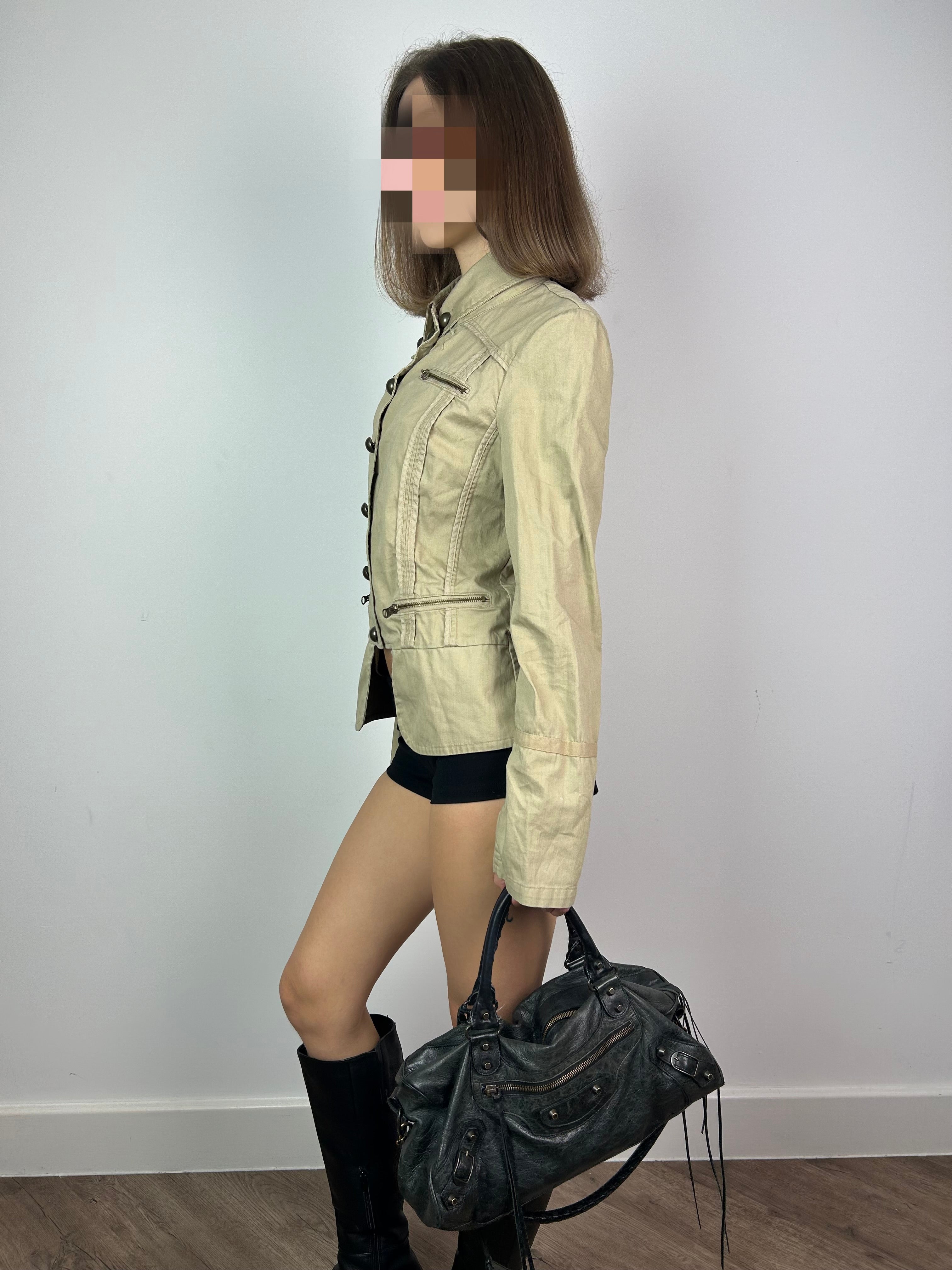 Cream Asymmetrical Military Jacket