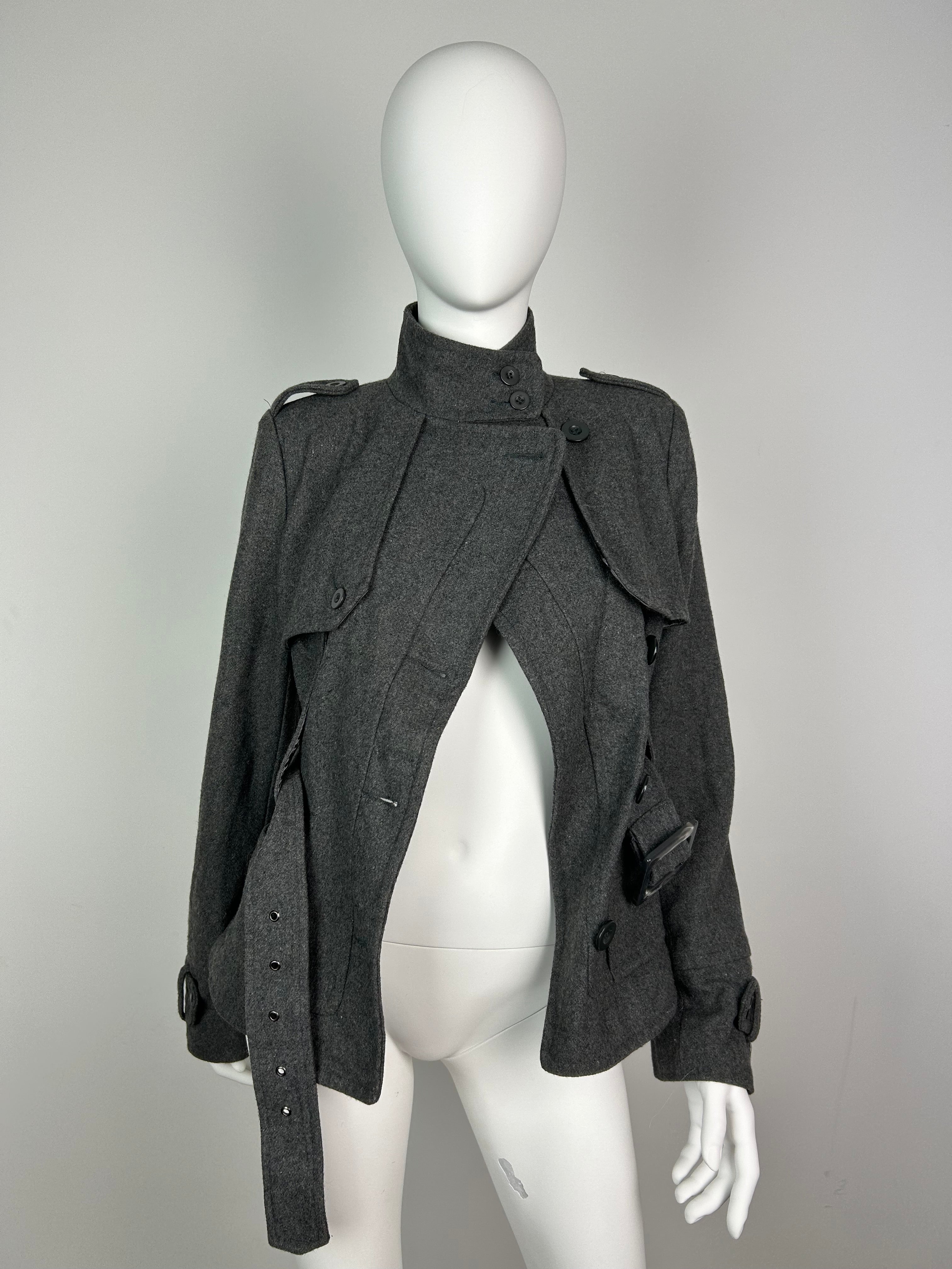 Wool Blend Military Coat with Belt