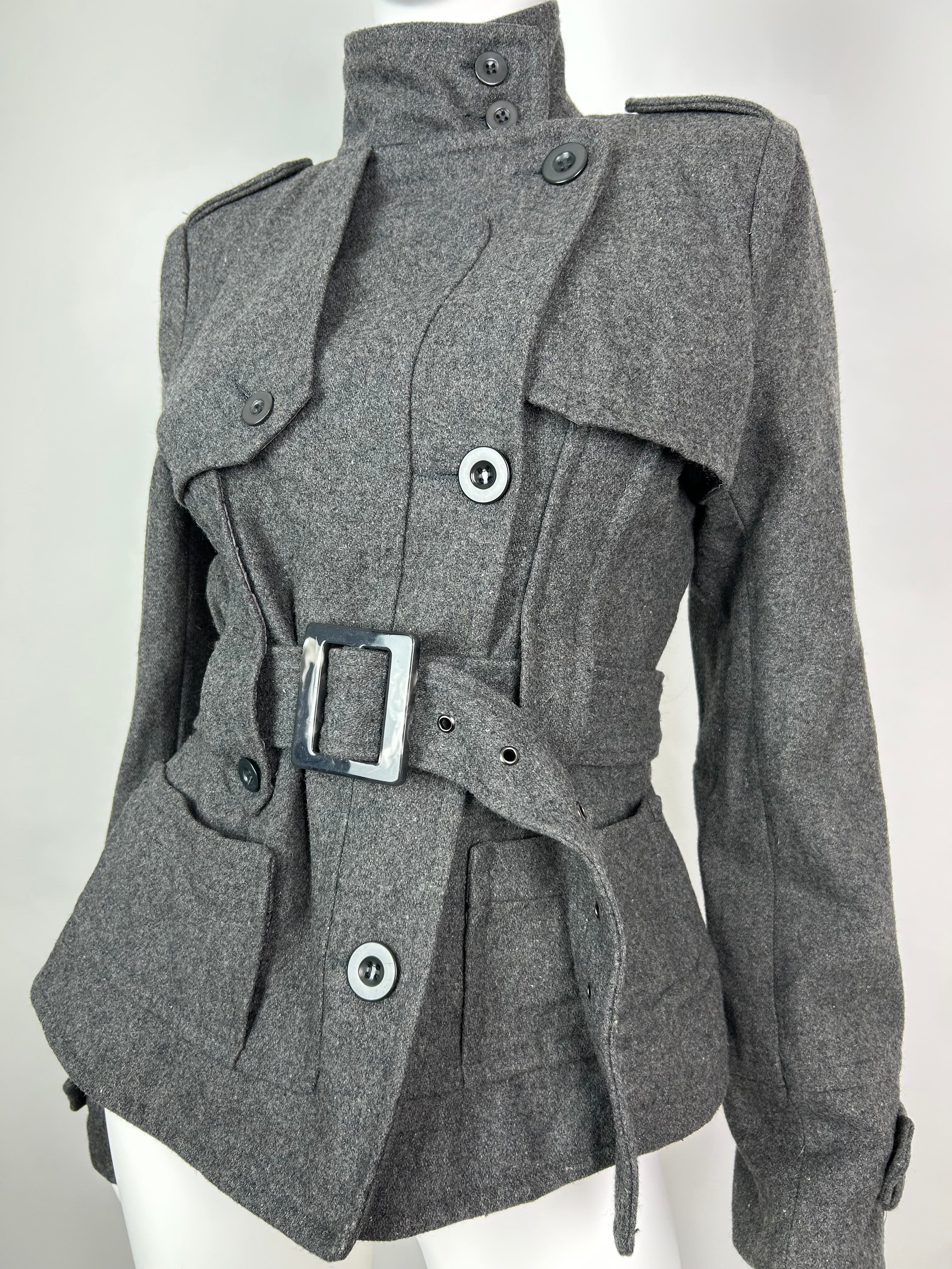 Wool Blend Military Coat with Belt